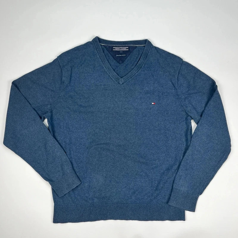 Tommy Hilfiger V Neck Jumper Men’s Large Blue Sweater