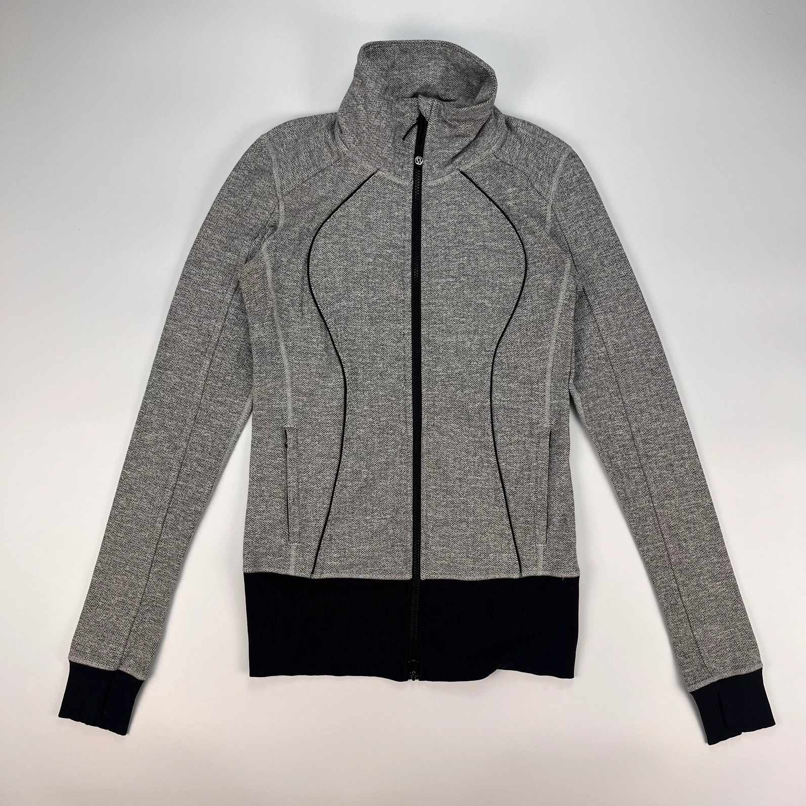 Lululemon Asana Herringbone Jacket Women’s UK10 US6 Grey Full Zip Activewear