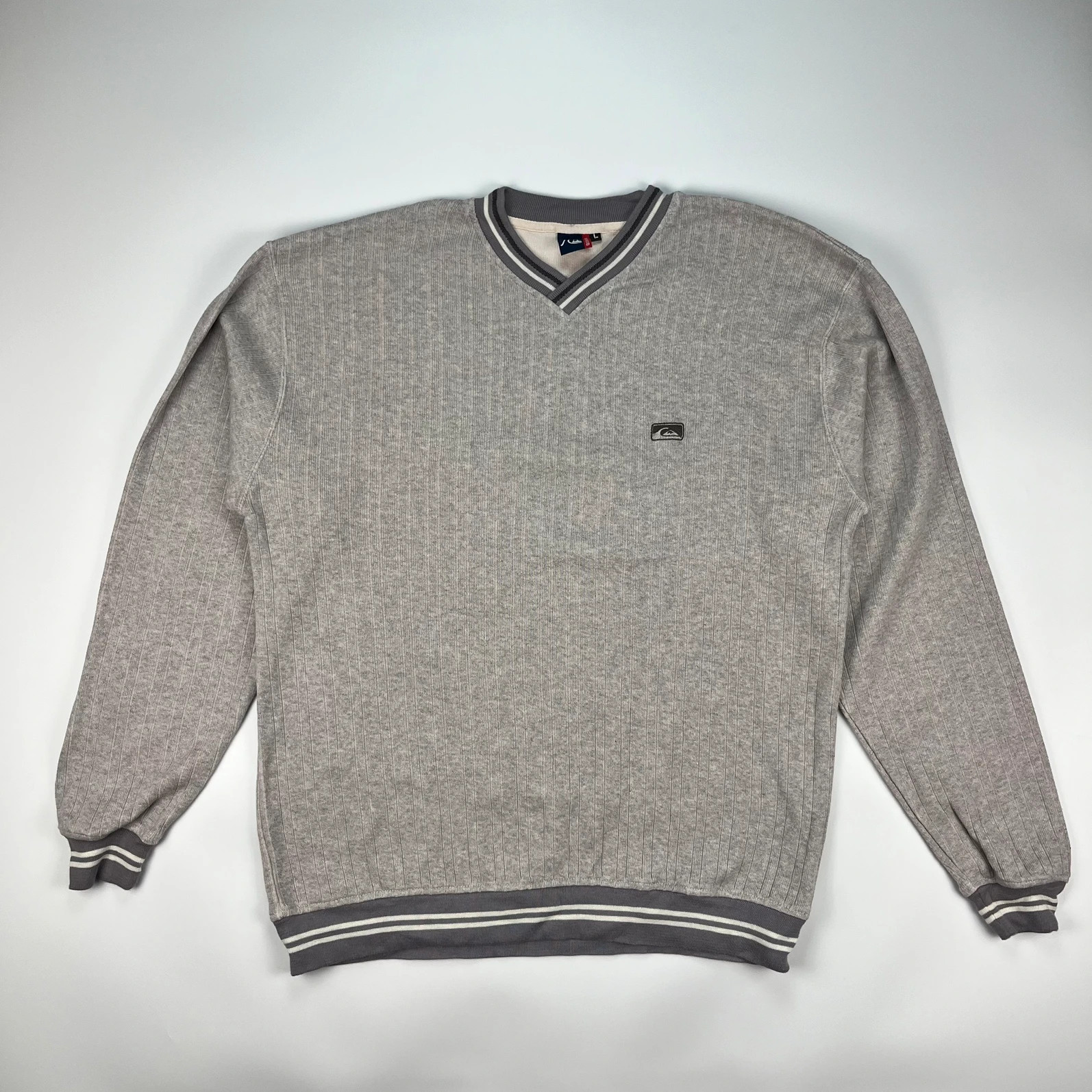 Quiksilver Sweatshirt Jumper Mens Large Grey Vintage Retro V neck