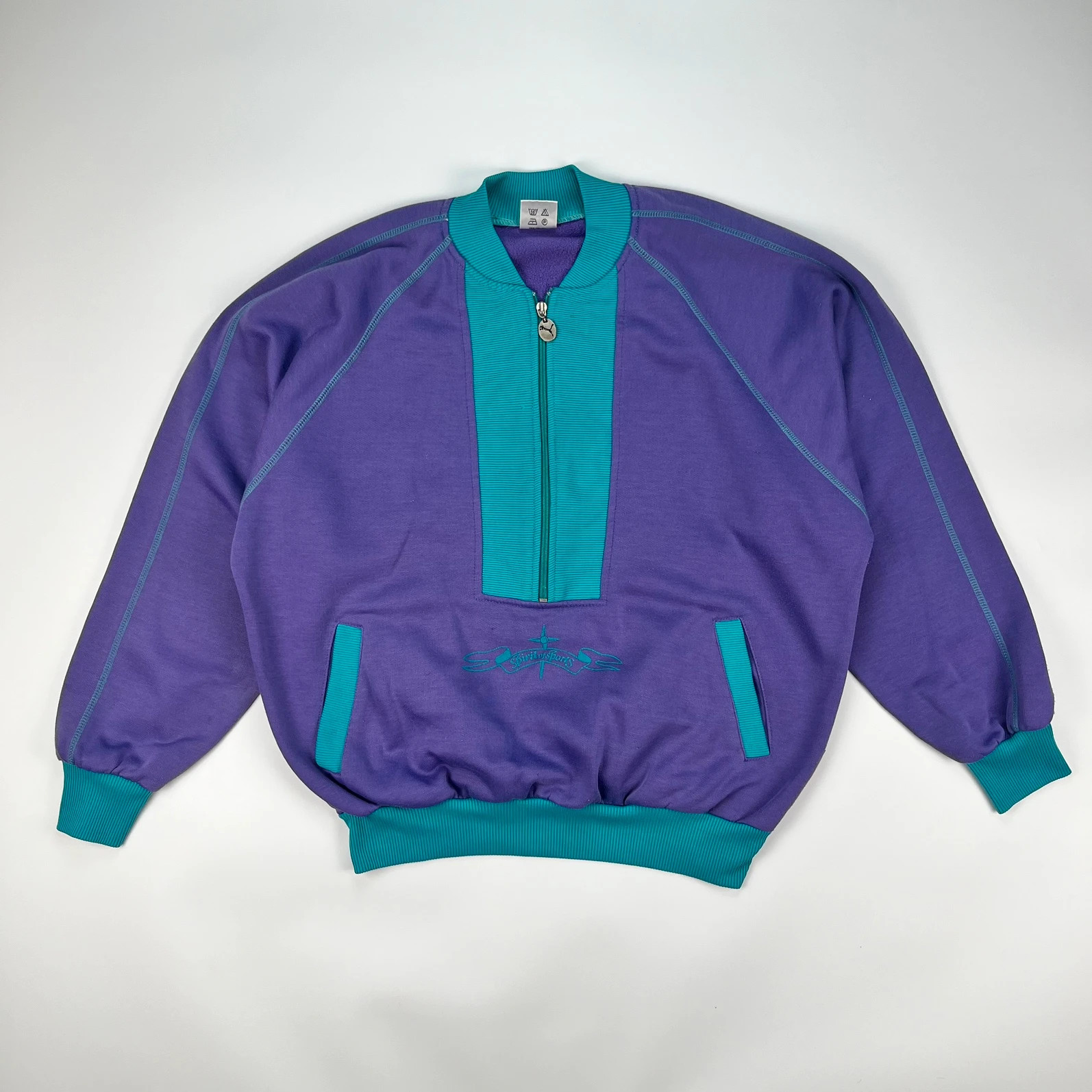 Puma Sweatshirt Jumper Mens Medium Purple 1/4 zip Vintage 90s