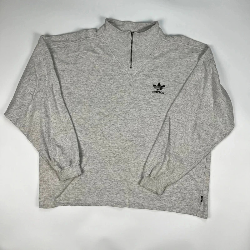 Vintage Adidas 1/4 zip Jumper Men’s XL Grey Retro Small Logo Sweater