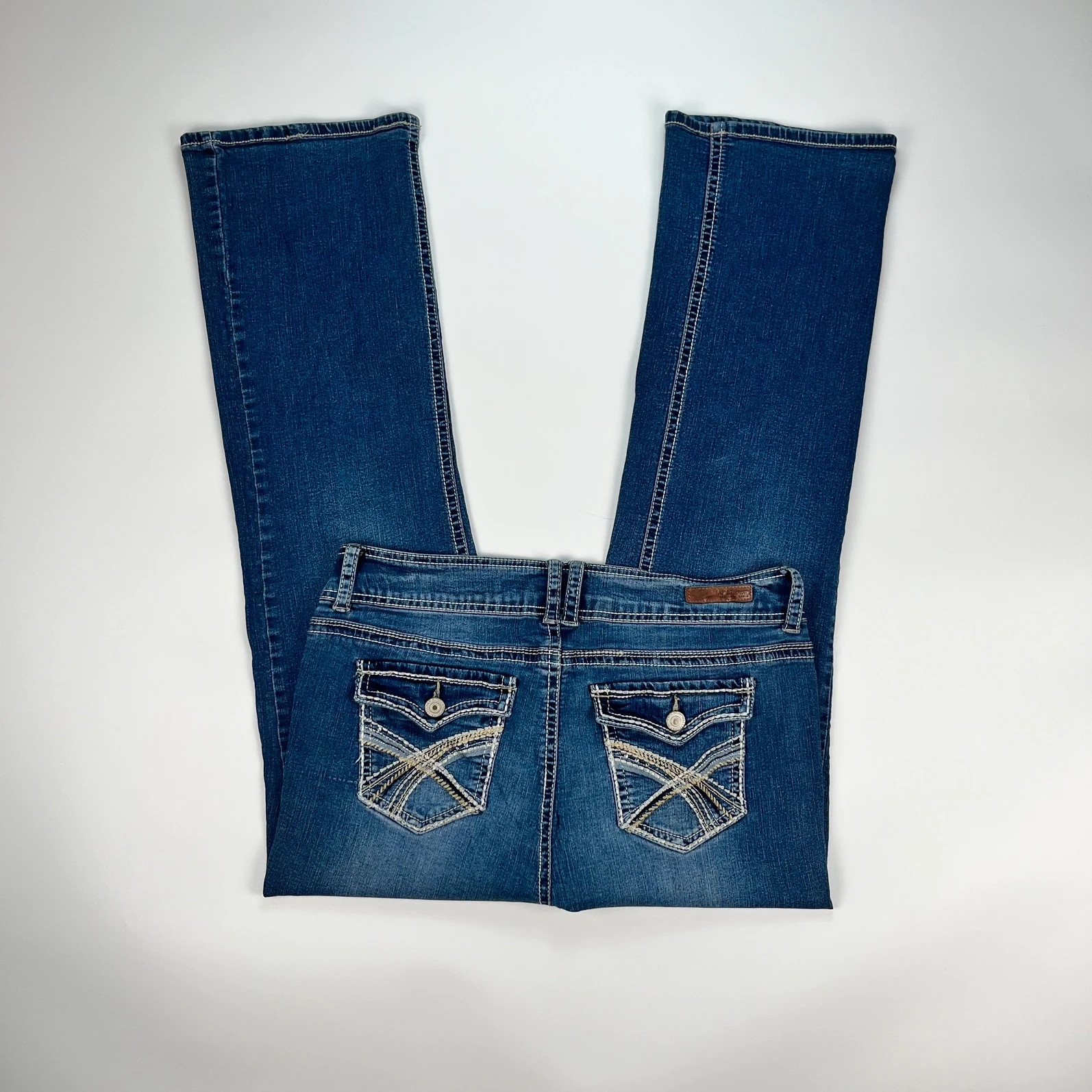 Vintage Jeans Womens 12 W33 L30 Y2K Midrise Straight Embroidered Stitching