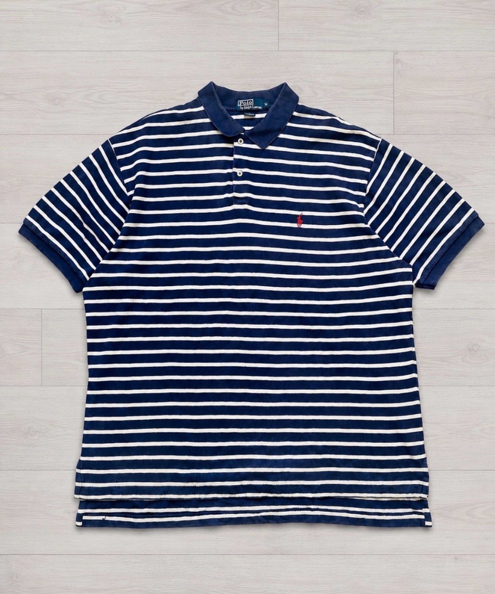 Ralph Lauren Men's Navy & White Striped Cotton Polo Shirt | Size: XL | 100% Authentic