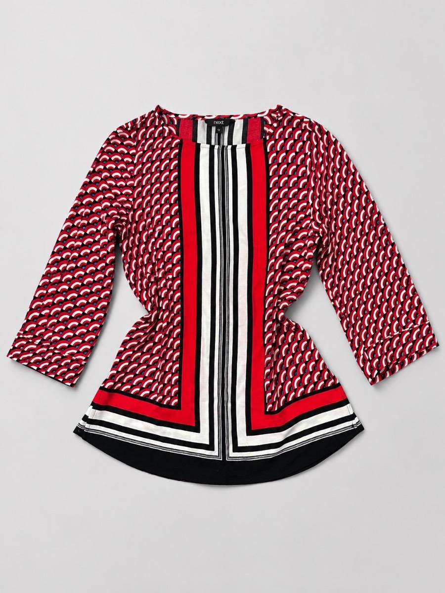 Next Vibrant Geometric Print 100% Viscose Blouse Top | Size: 12uk