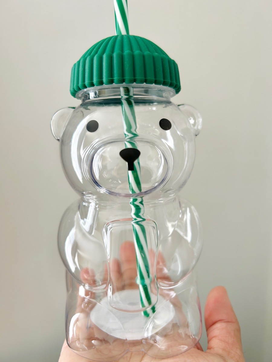 BNWT Cute Bear Shaped Plastic Tumbler Cup with Lid & Straw |