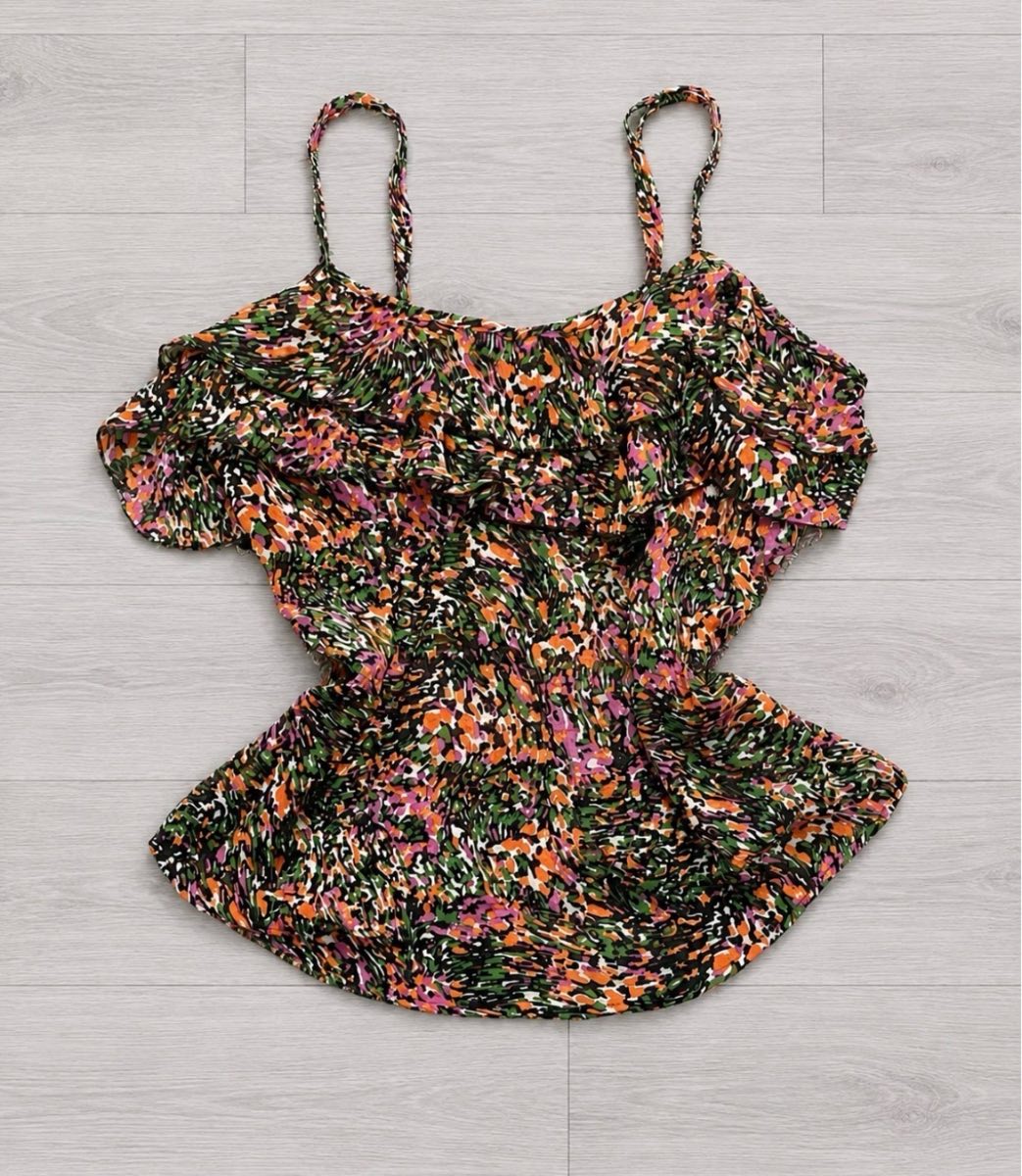 Y2k Retro Ibiza Boho Vibes Ruffled Neckline Cami Top| Size: M