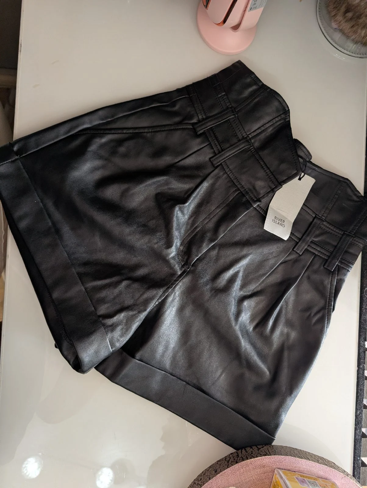 River island leather look high waisted shorts size 6 uk  Rrp 36£