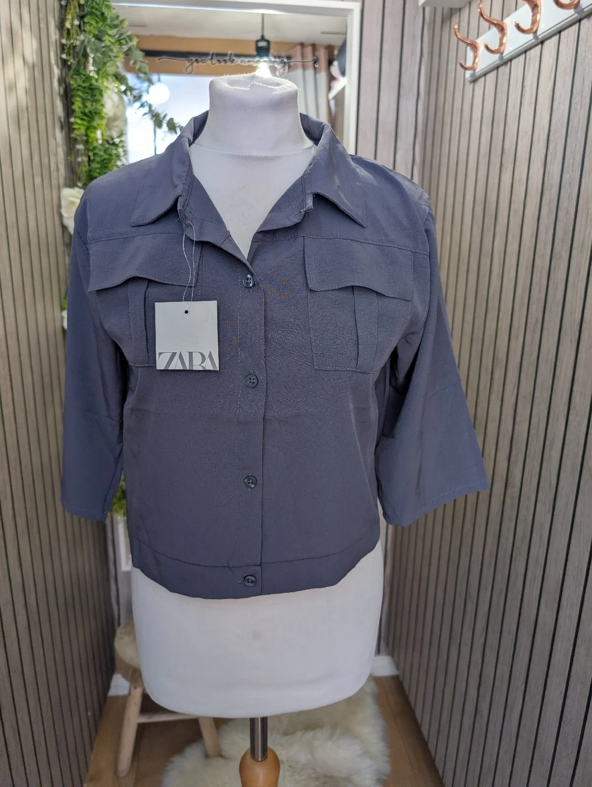 Zara utility cropped shirt size L 12 UK  Rrp 27.99£