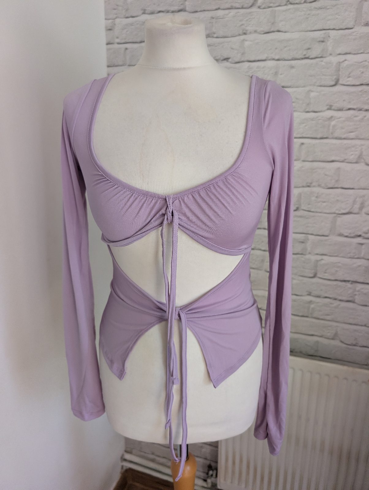 AsYou tie detail split hem top in lilac size 6 UK
