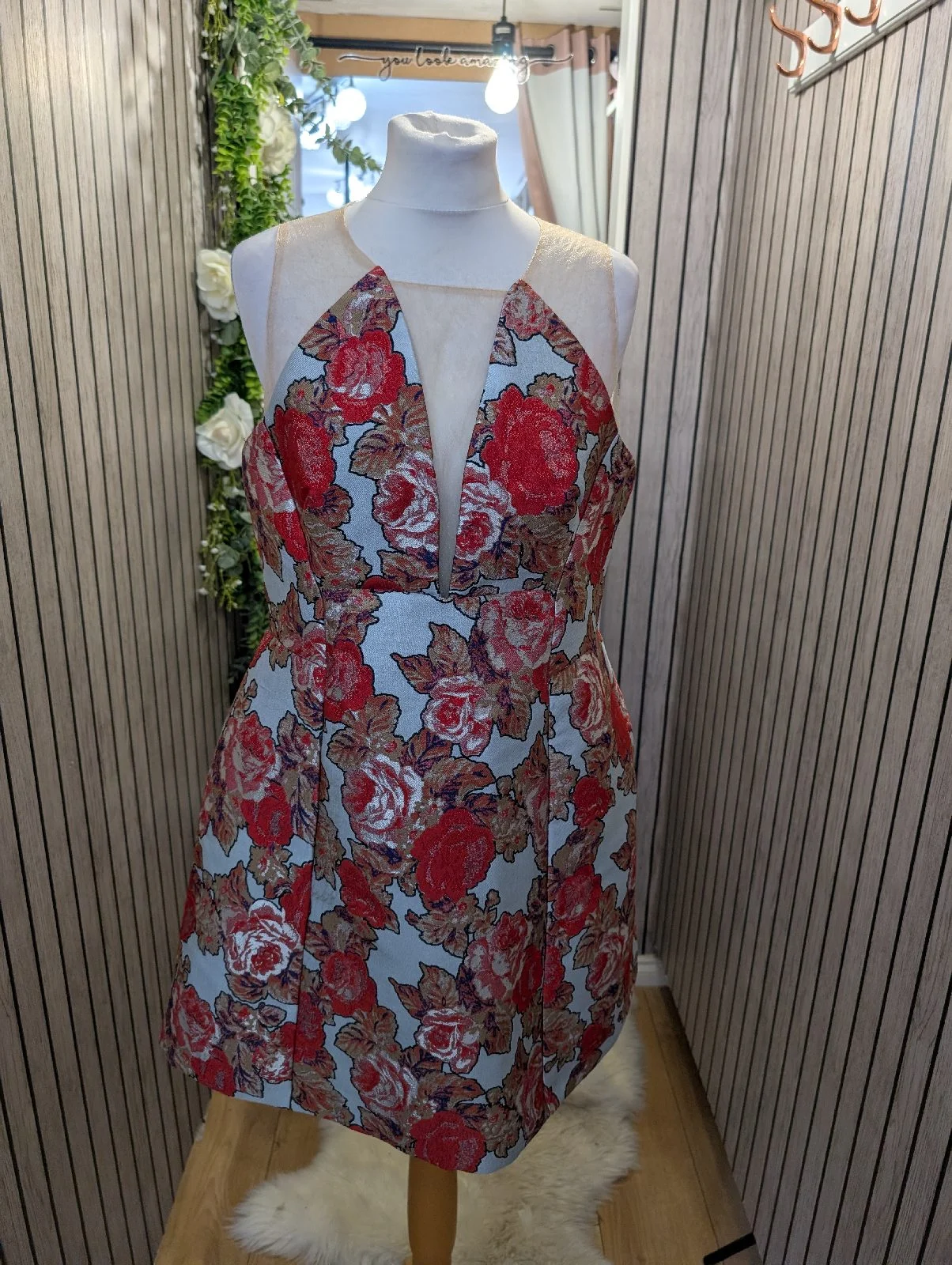 Topshop Jacquard Floral Rose Textured Illusion Mini Dress size 16 uk  Rrp 79£