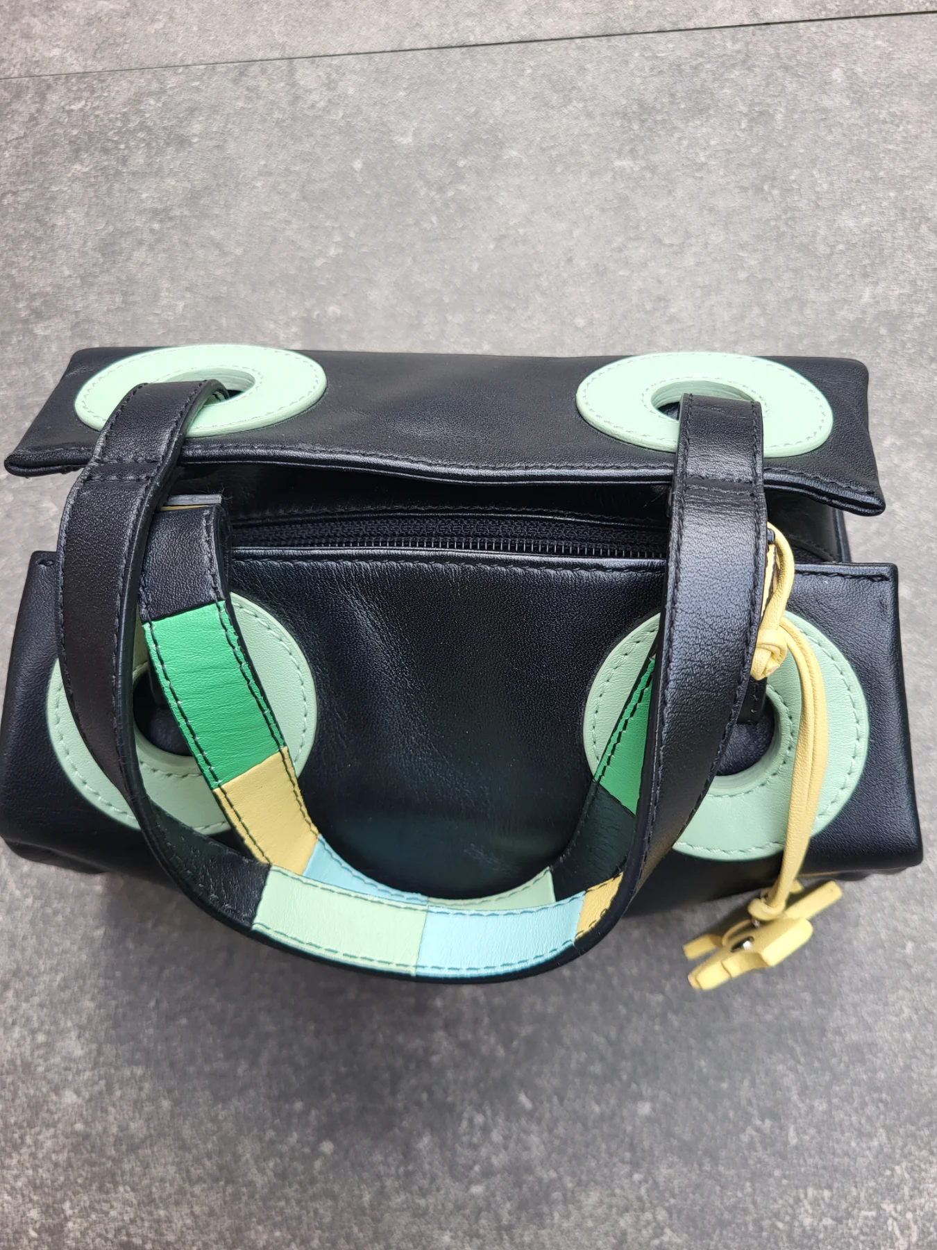 Radley Black Leather Grab Bag Multi Mint Green Yellow Blue Detail