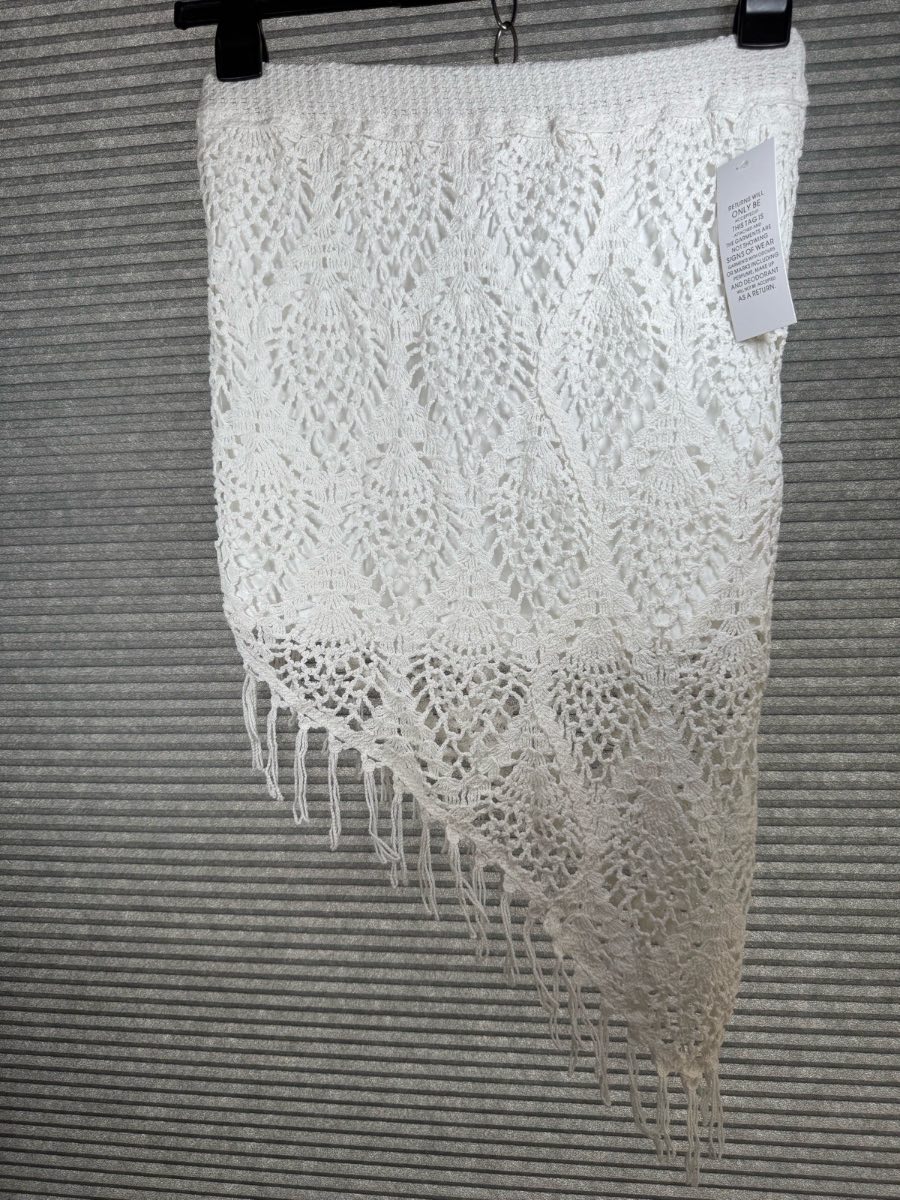 BNWT Angeleye White Crochet Skirt | Size M/L Fits Up To UK 14 | Asymmetric Fringe Summer