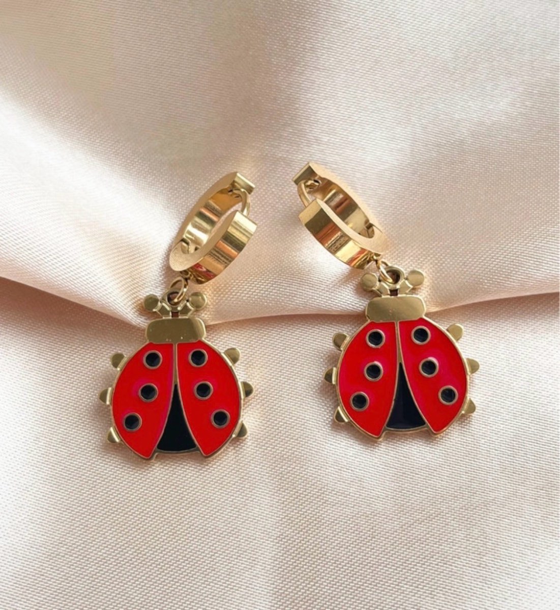 Ladybird hoop drop Earrings 316L stainless steel 18K Gold PVD premium quality