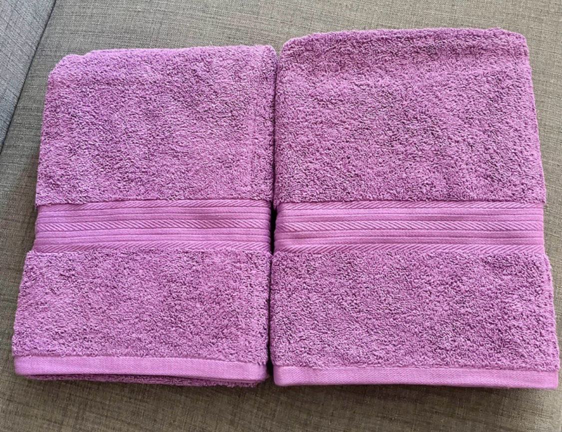 Ample Decor Bath towels x 2 Purple 100% Cotton 600GSM