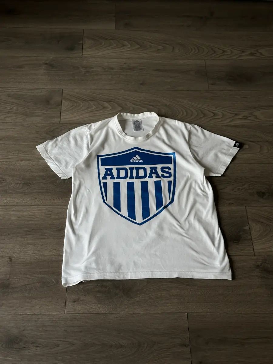 Adidas Women's T-Shirt - White/Blue - Size UK L - #B005