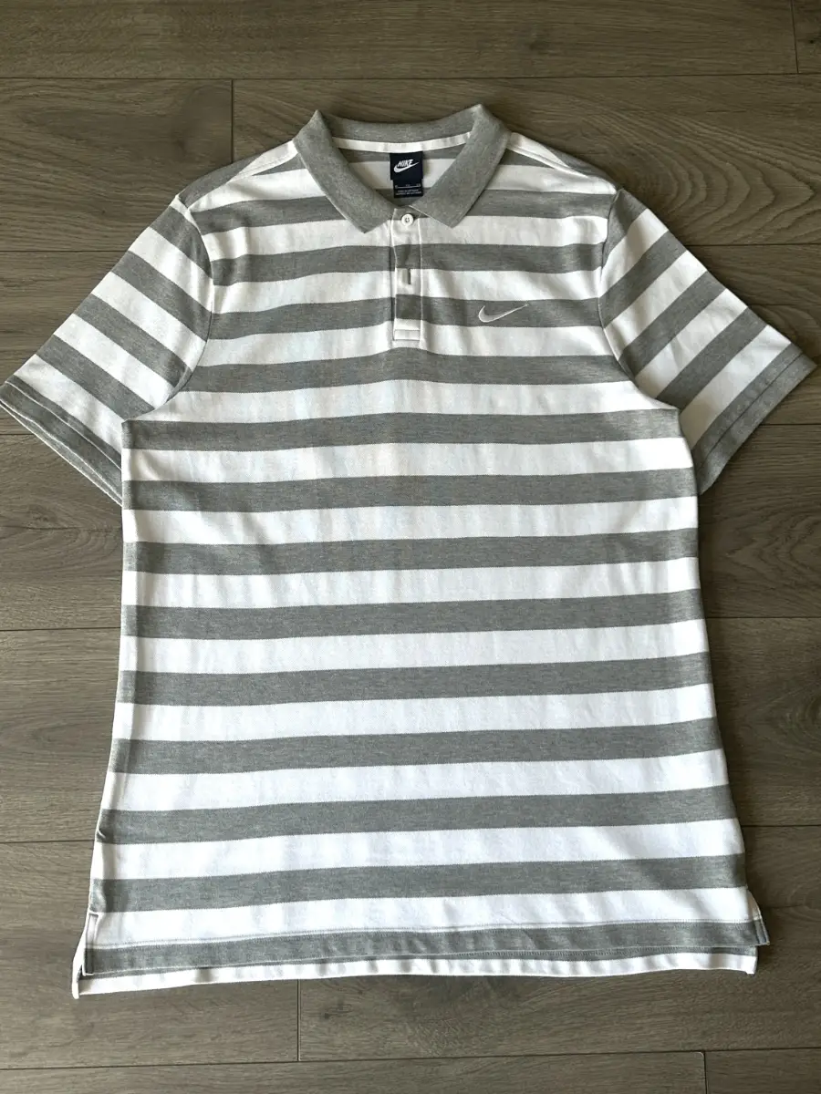Nike Polo Shirt - White/Grey stripes - Size XL -#B011
