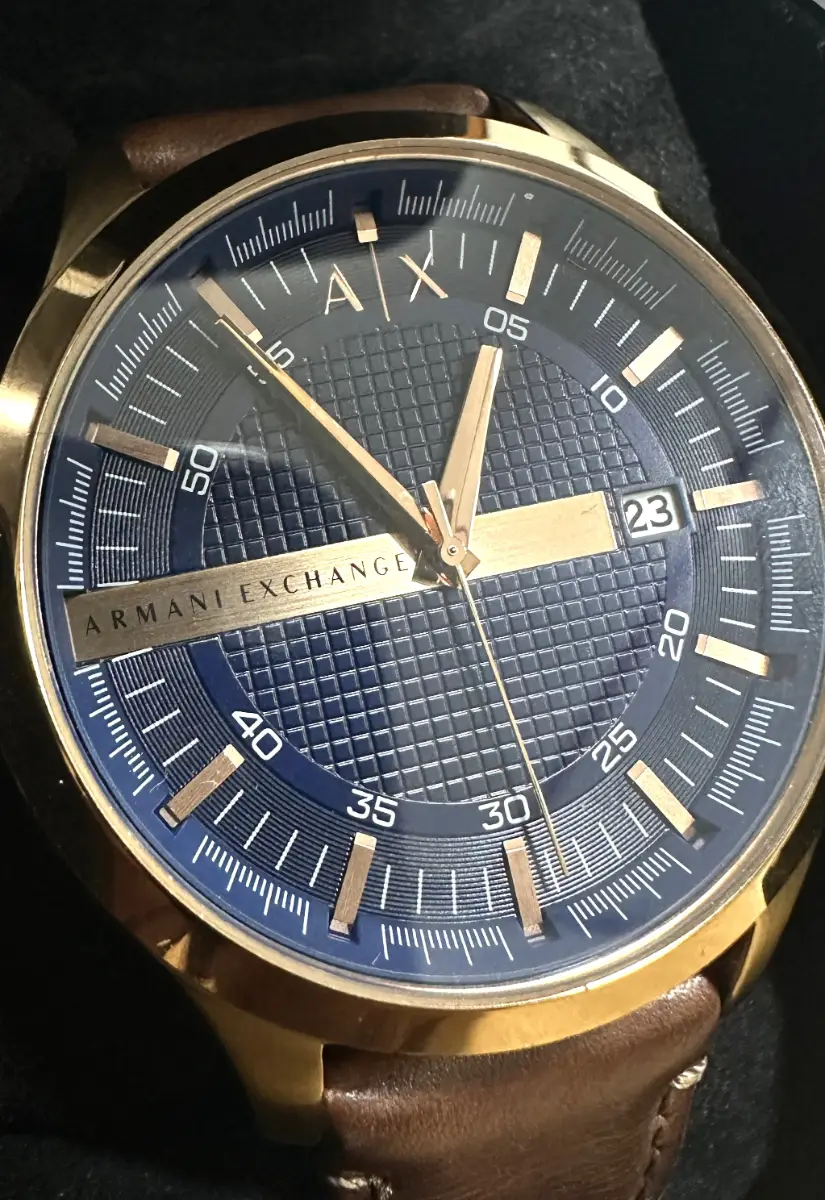 Armani Exchange Watch Men's - Blue dial with brown leather straps and gold case - Size 22 mm - 46 mm