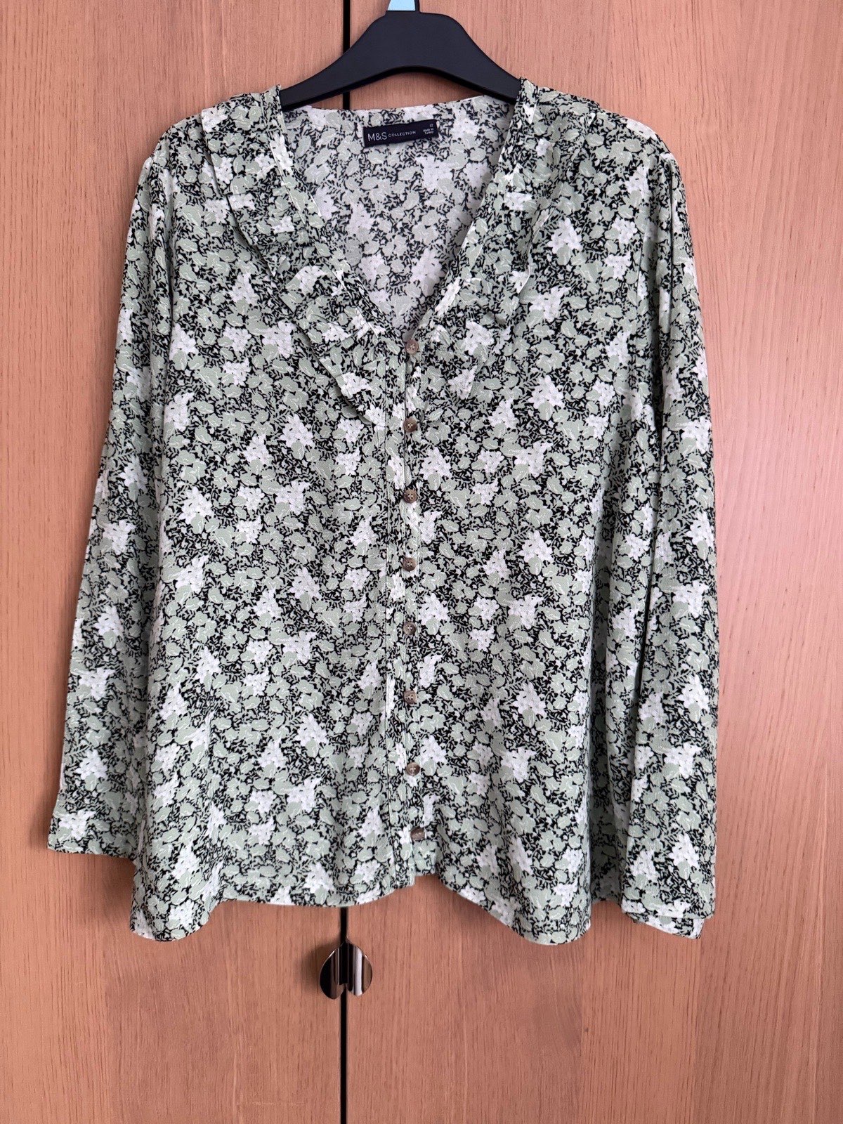 M&S Collection Floral Blouse Green Black White Size 12