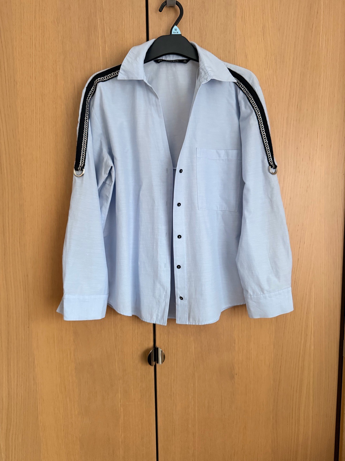 **Zara Basic Blue Shirt Chain Sleeve Detail XS**