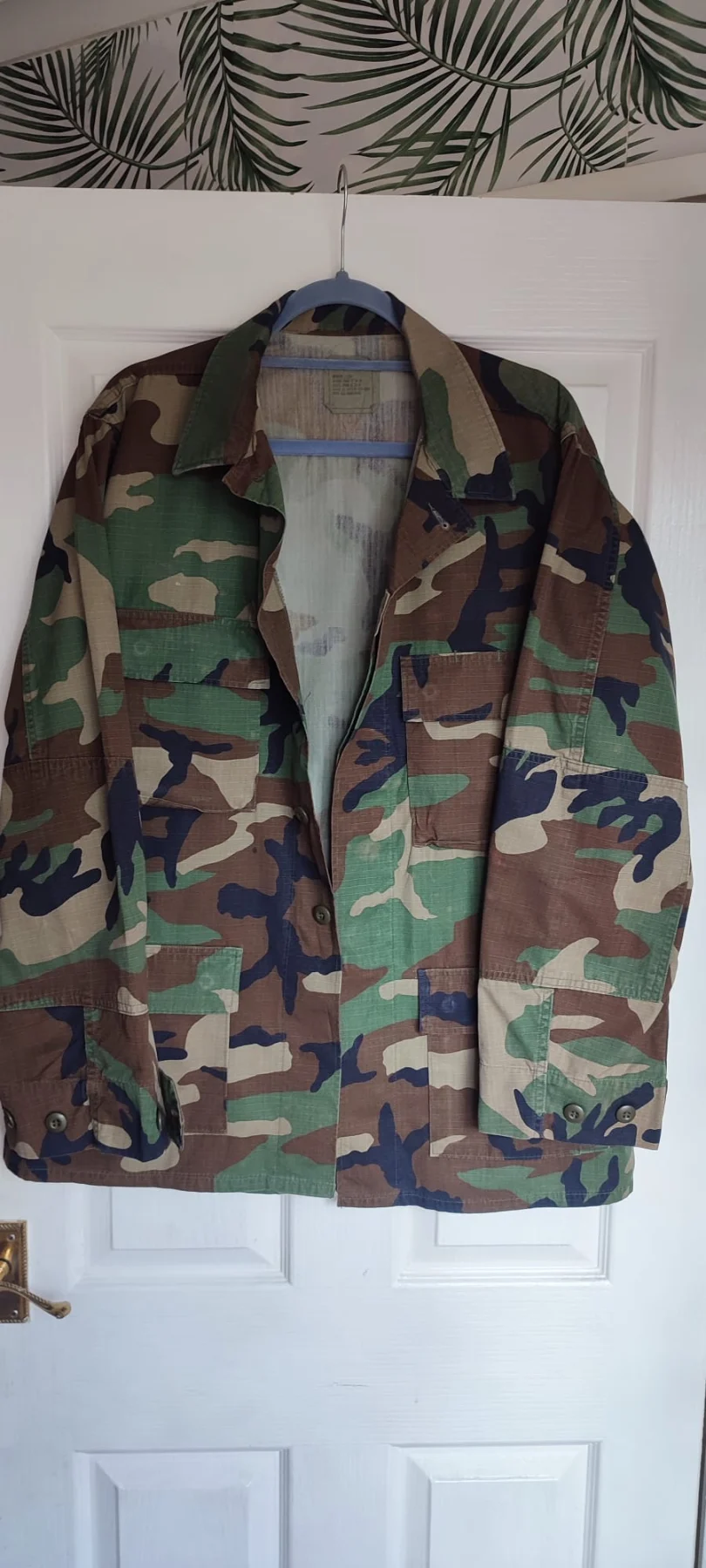 Vintage US Military Woodland Camo BDU Ripstop Combat Jacket / Shirt — Medium Long