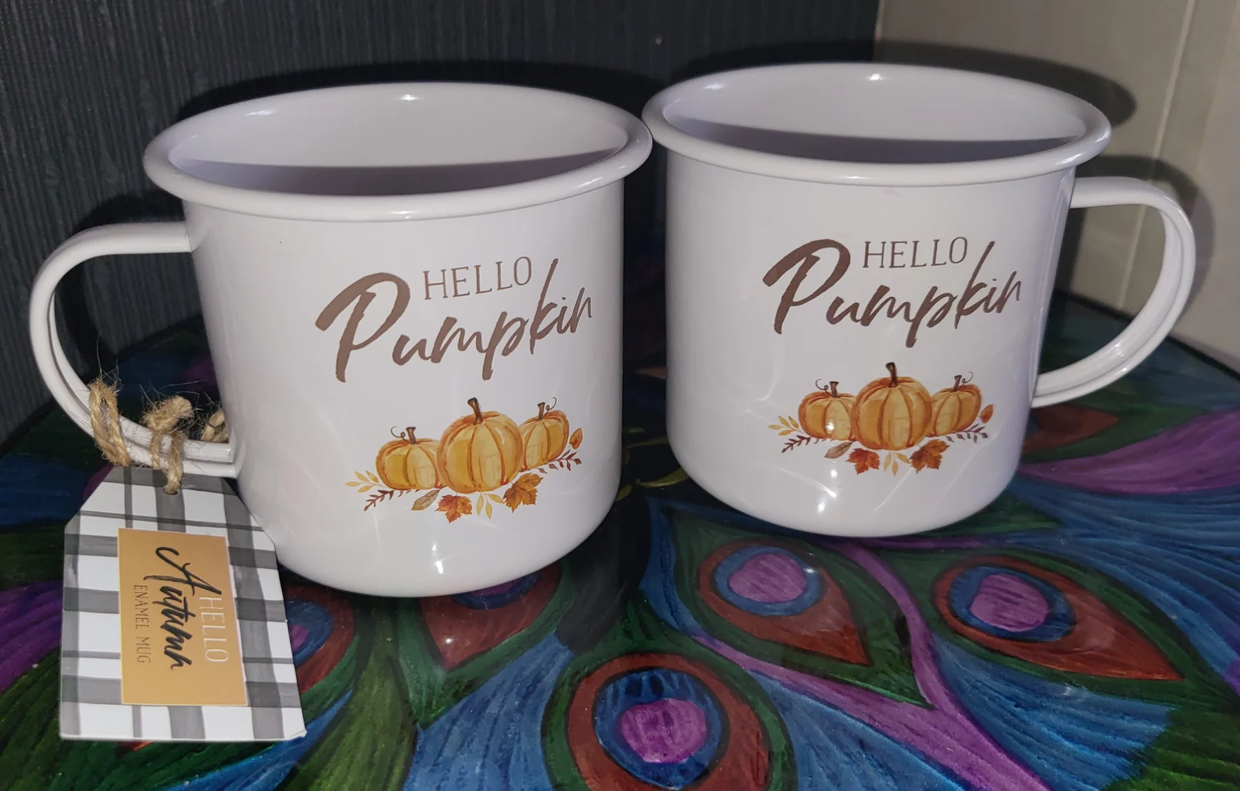 Hello Pumpkin Metal Mugs x 2