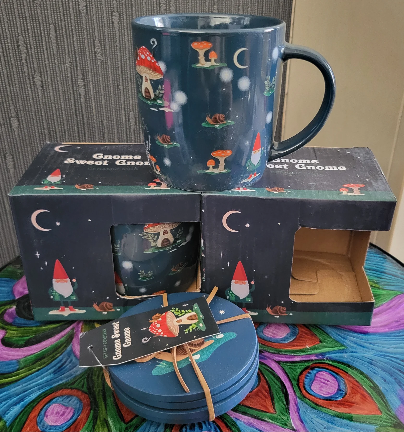 Gnome Sweet Gnome Mugs and costers