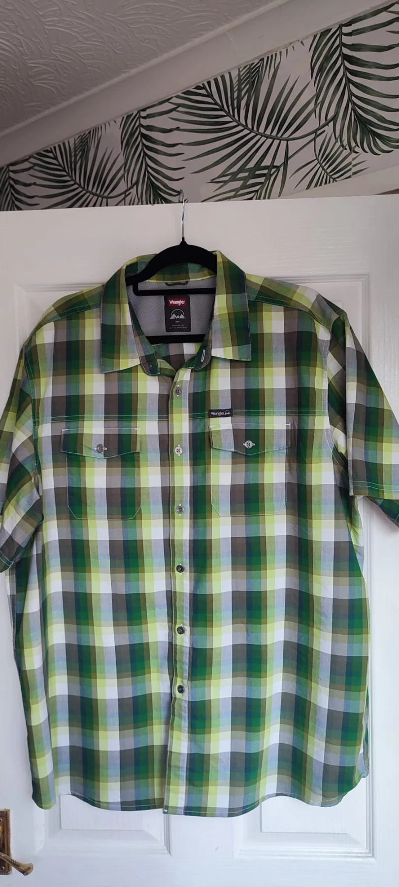 Wrangler Men's Short Sleeve Plaid Shirt 2XL - Green/Yellow Check