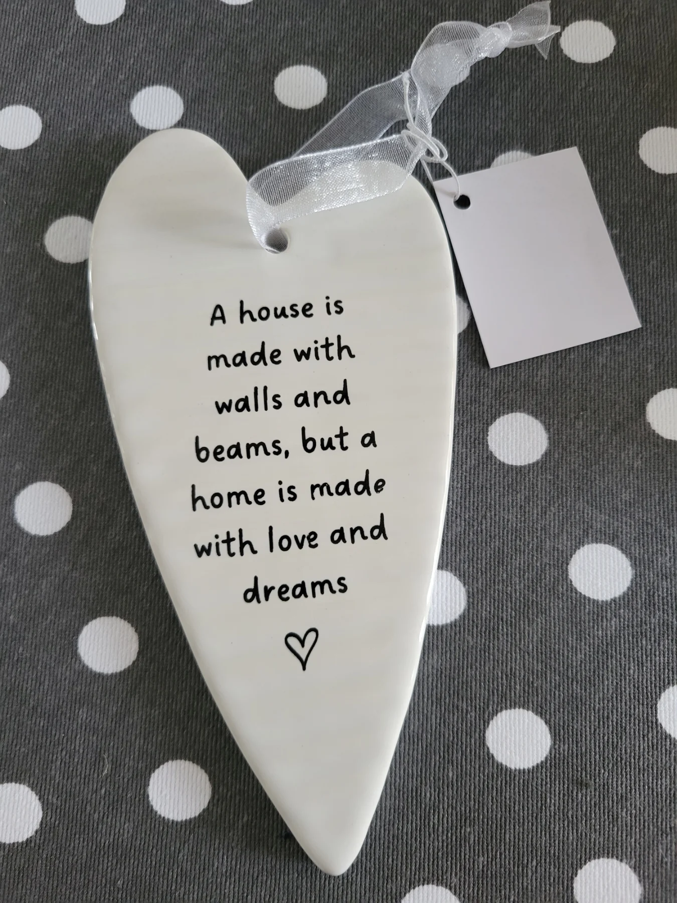 Heart ornaments with quirky quote