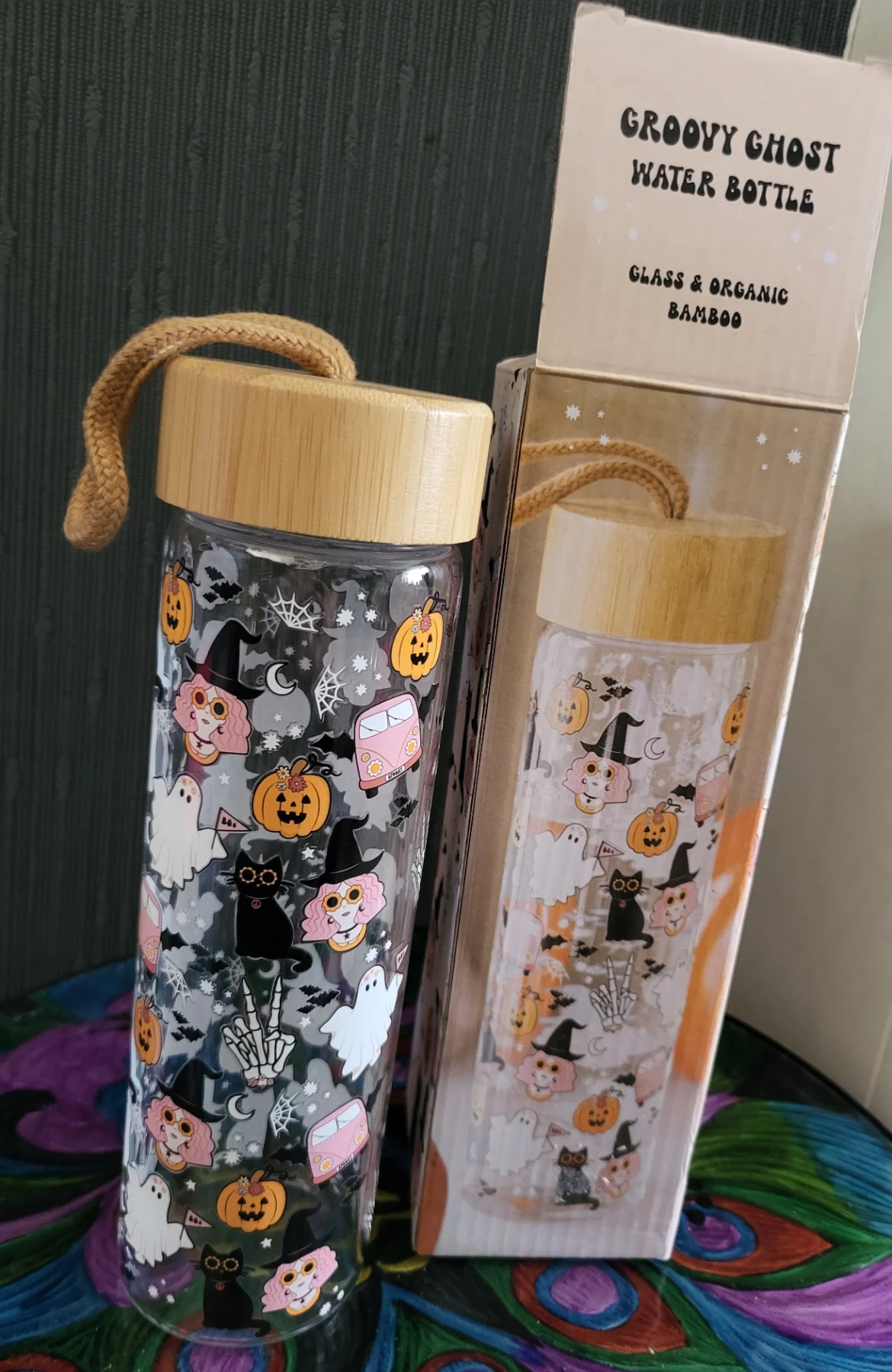 Halloween Design Glass Water Bottle