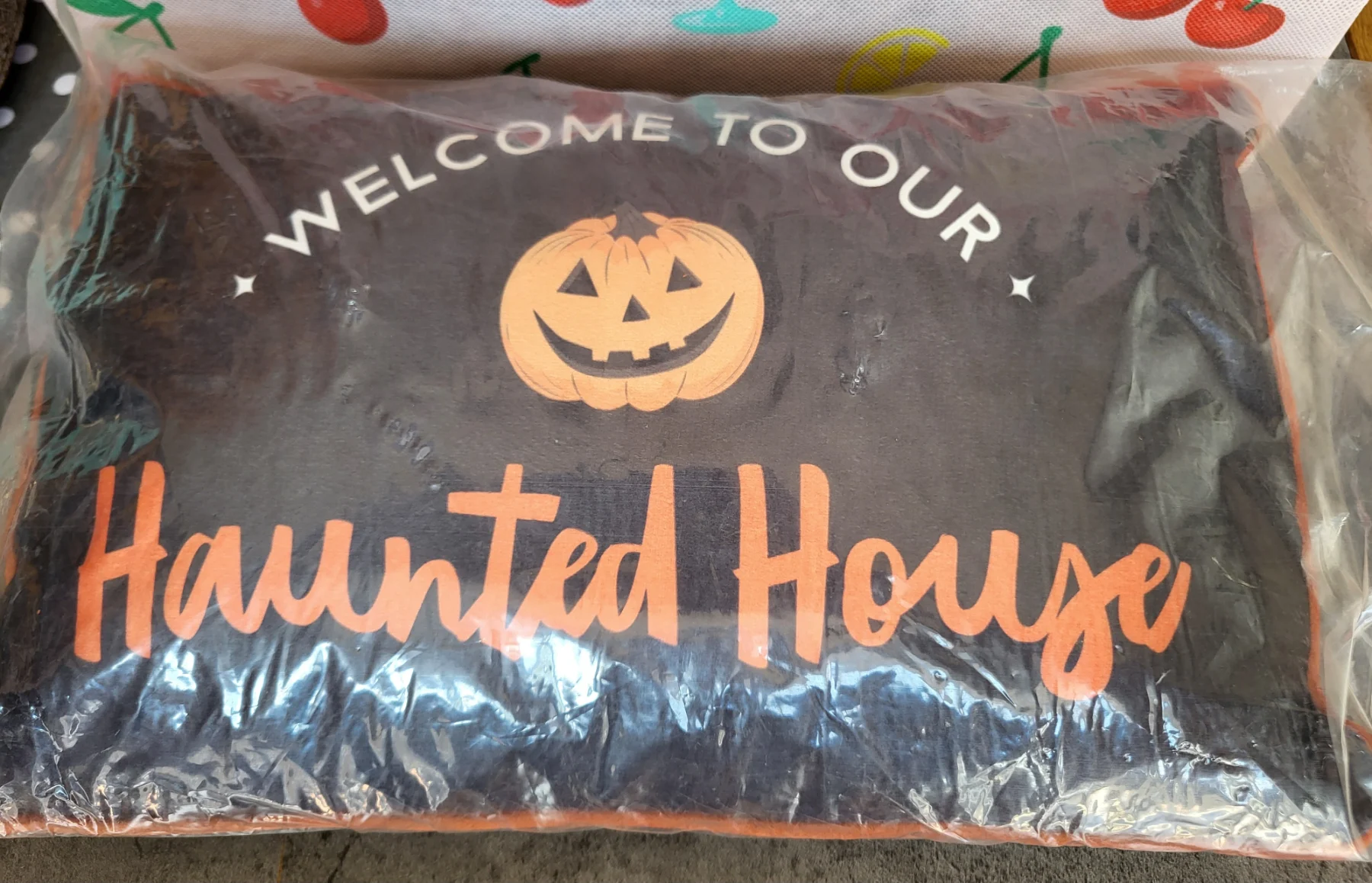 Halloween Pumpkin Cushion / Pillow – "Welcome to Our Haunted House"