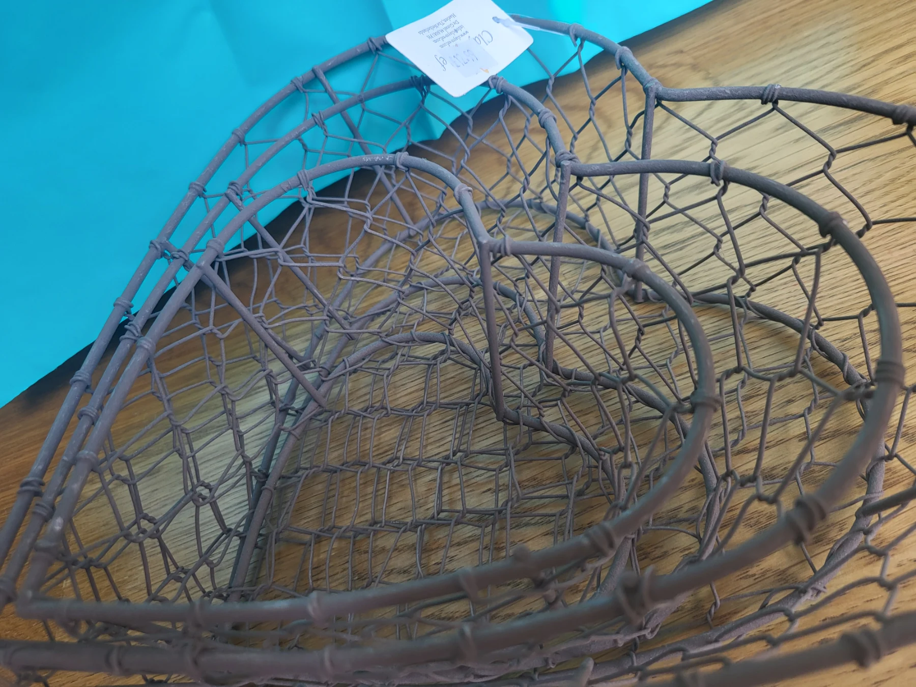 Set of 2 Wire Heart Storage Baskets Grey Rustic