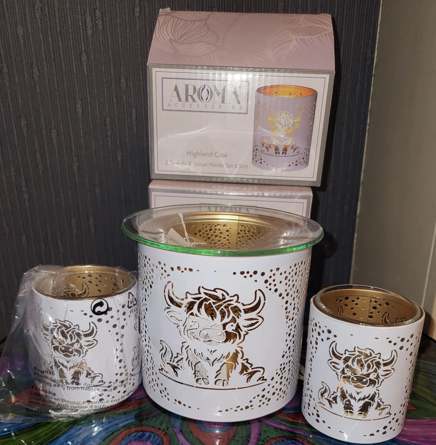 Highland Cow 3in1 Tealight Burner and matching Votives set