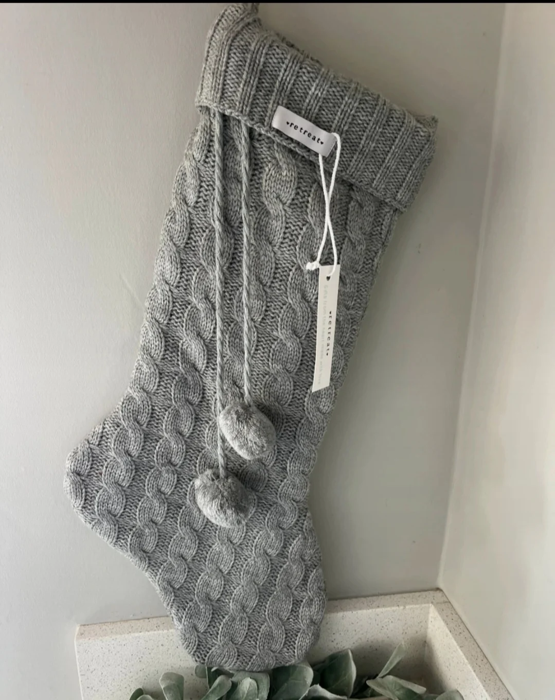 Grey Cable Knit Christmas Stocking