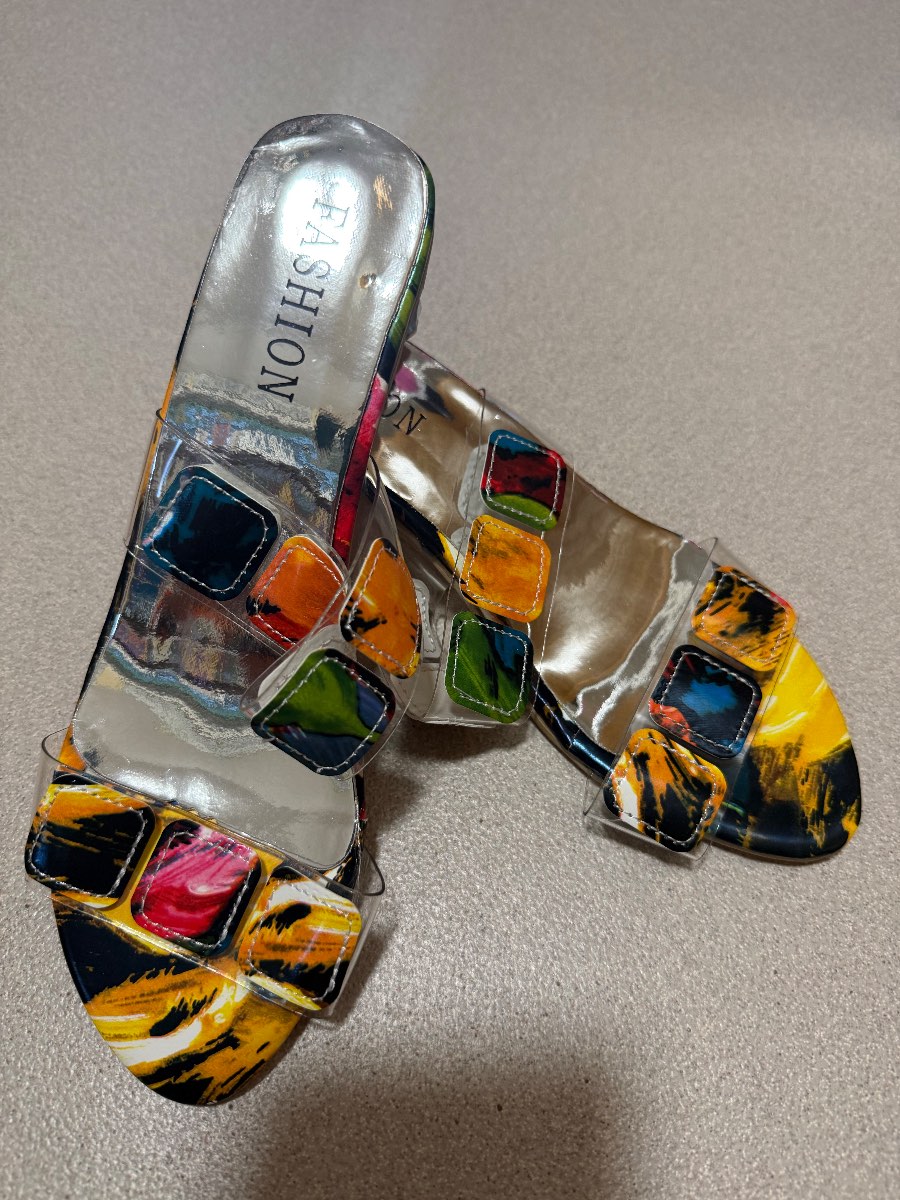 Women's Colorful Block-Heel Transparent Slide Sandals