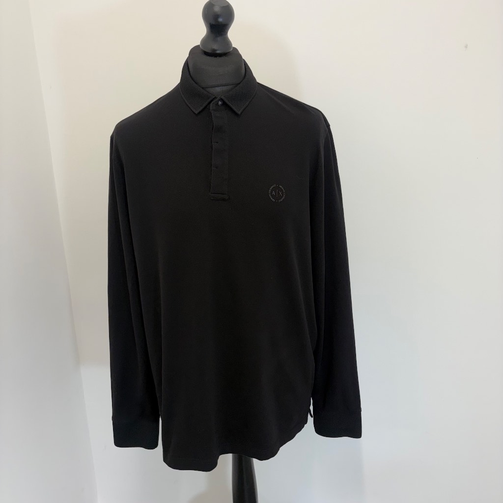 Armani Exchange Men's Black Long Sleeve Polo Shirt - Size XXL.