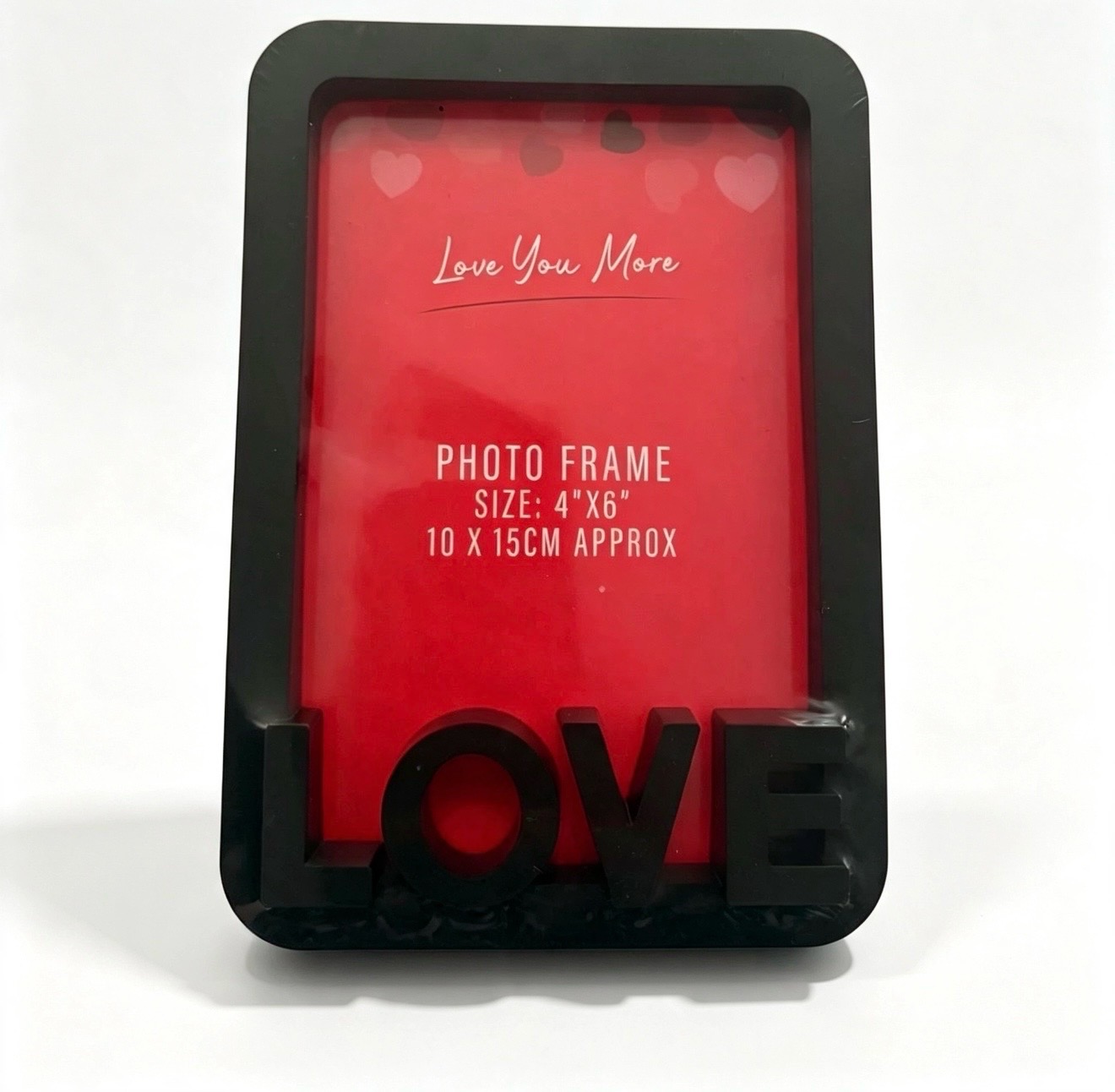 Love You More Photo Frame — 4"x6" (10x15cm) Black 3D LOVE Design — New & Sealed