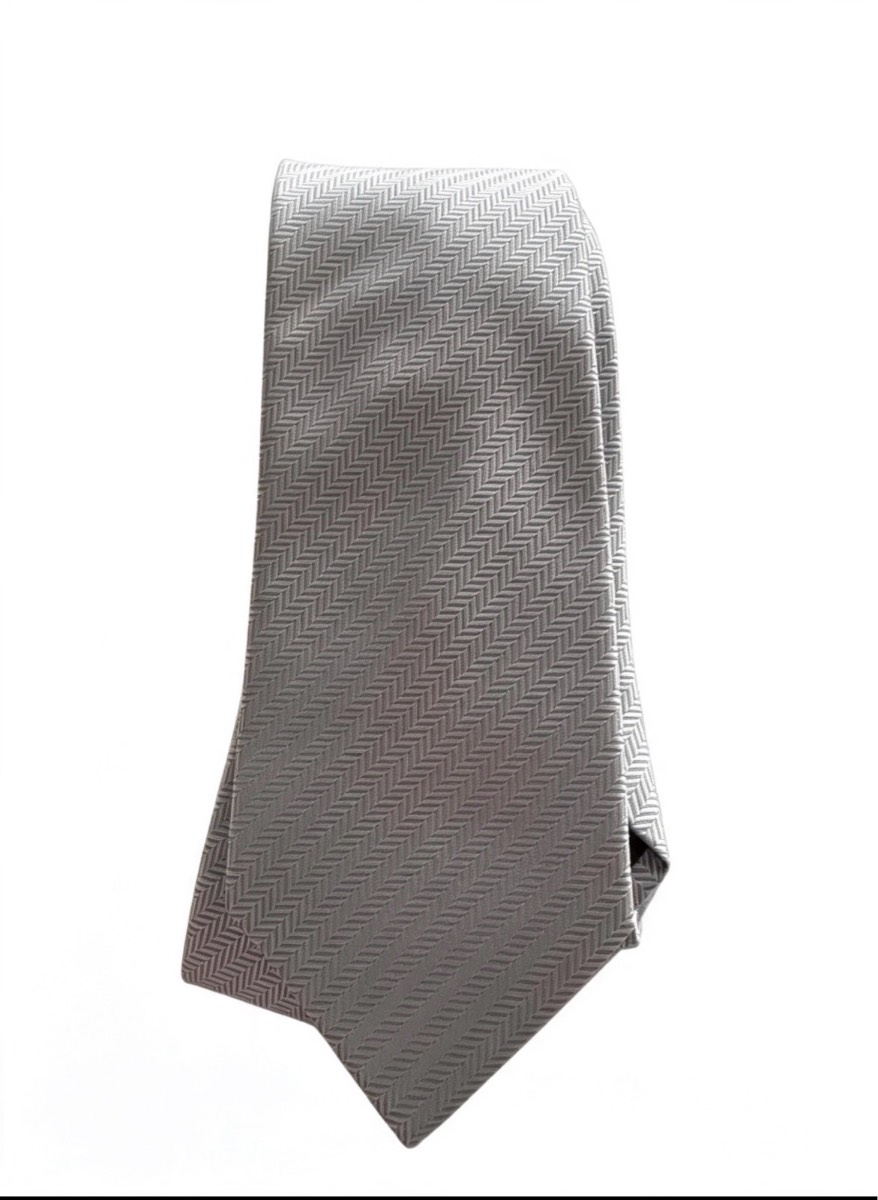 F&F Men’s Silver-Grey Herringbone Tie | 100% Polyester