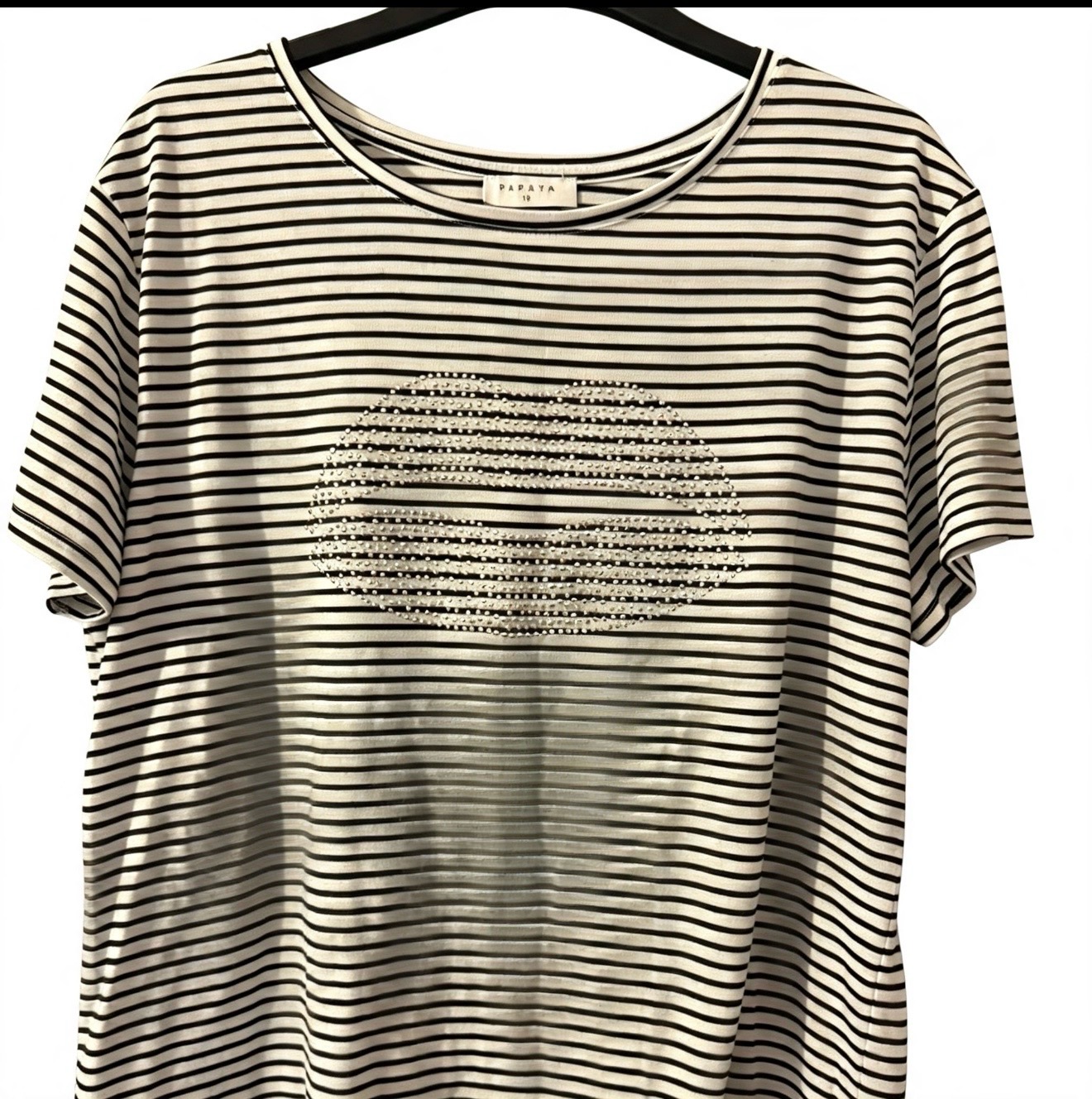 Papaya Black & White Striped Top — Size UK 16 — Sparkle Embellished T-Shirt
