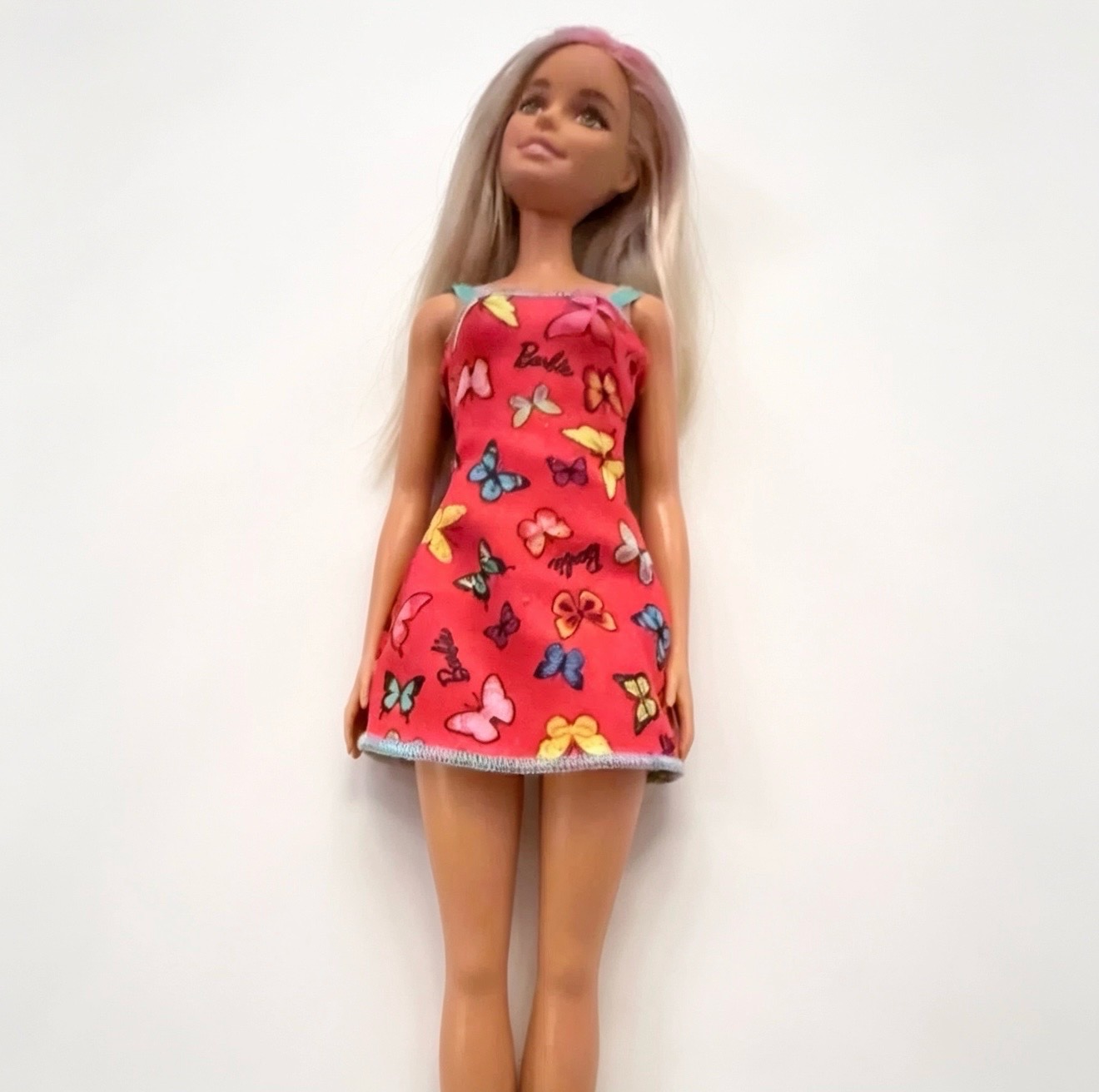 Barbie Doll | Pink Streak Hair & Butterfly Print Dress