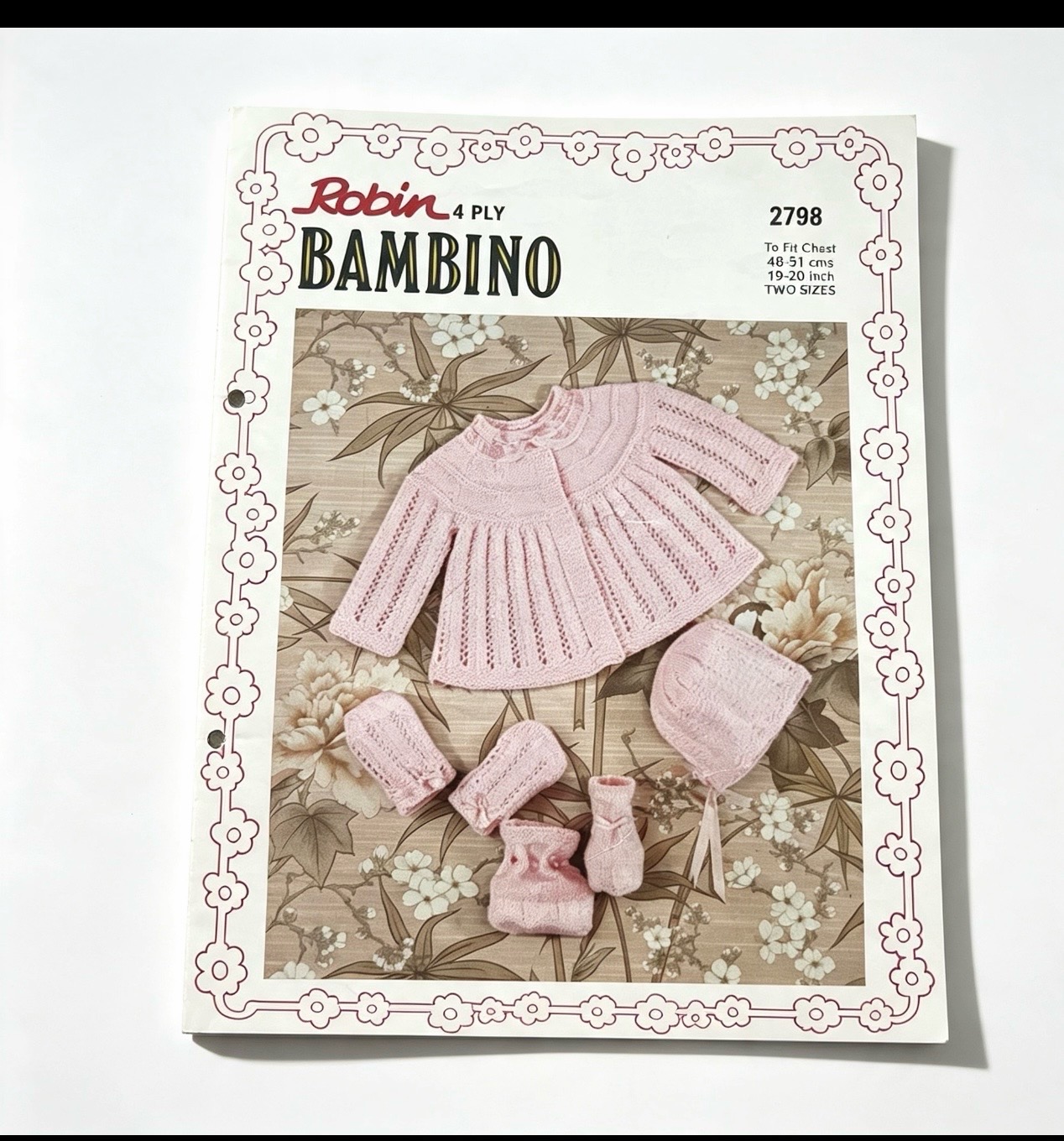 Robin Bambino 2798 Vintage Baby Knitting Pattern 4 Ply — Matinee Coat, Bonnet, Bootees & Mittens