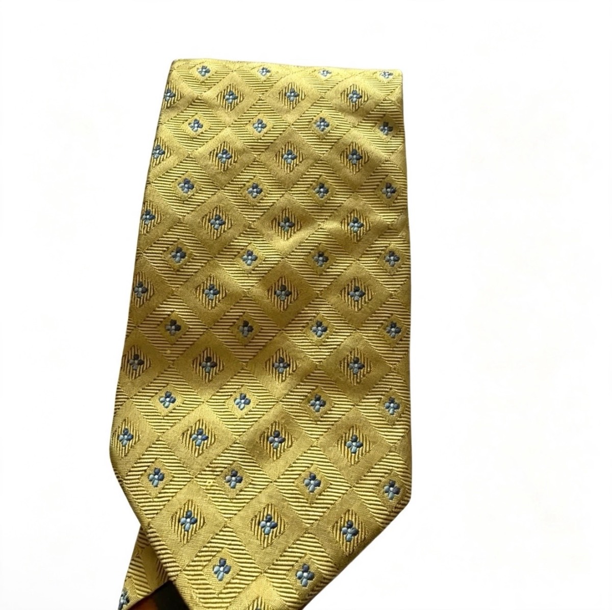 M&S Men’s 100% Silk Tie – Mustard Yellow Diamond Design