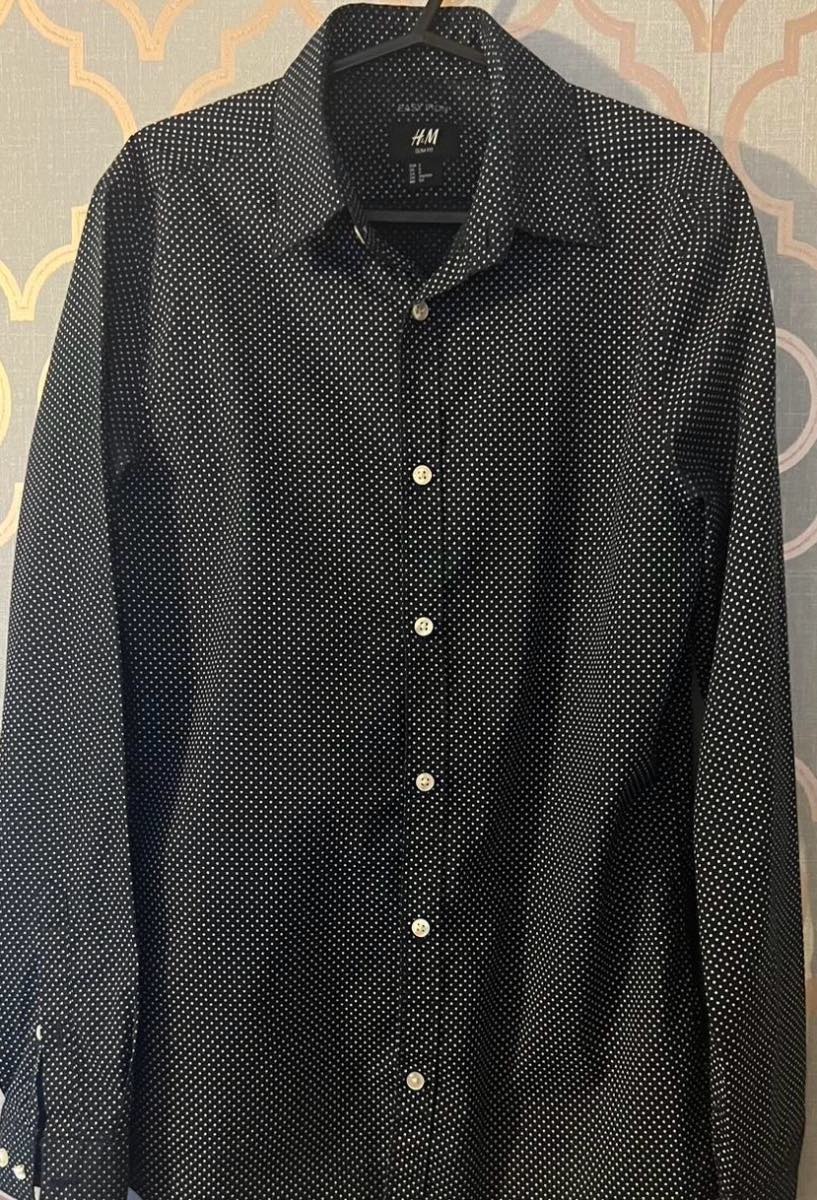 H&M Navy White Polka Dot Slim Fit Shirt – Size S | Easy Iron