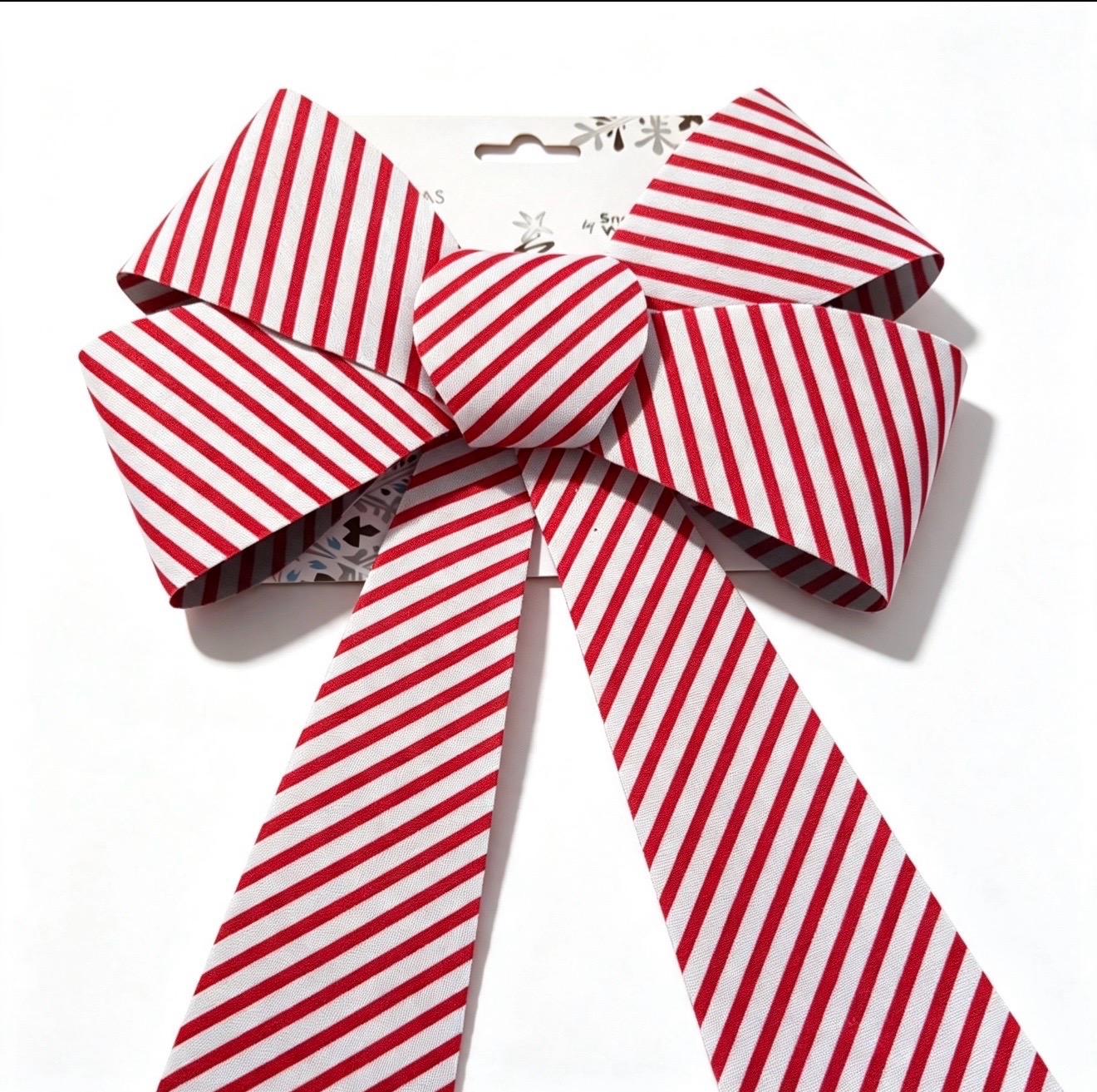 Large Red & White Candy Cane Stripe Christmas Bow — New & Ready to Hang
