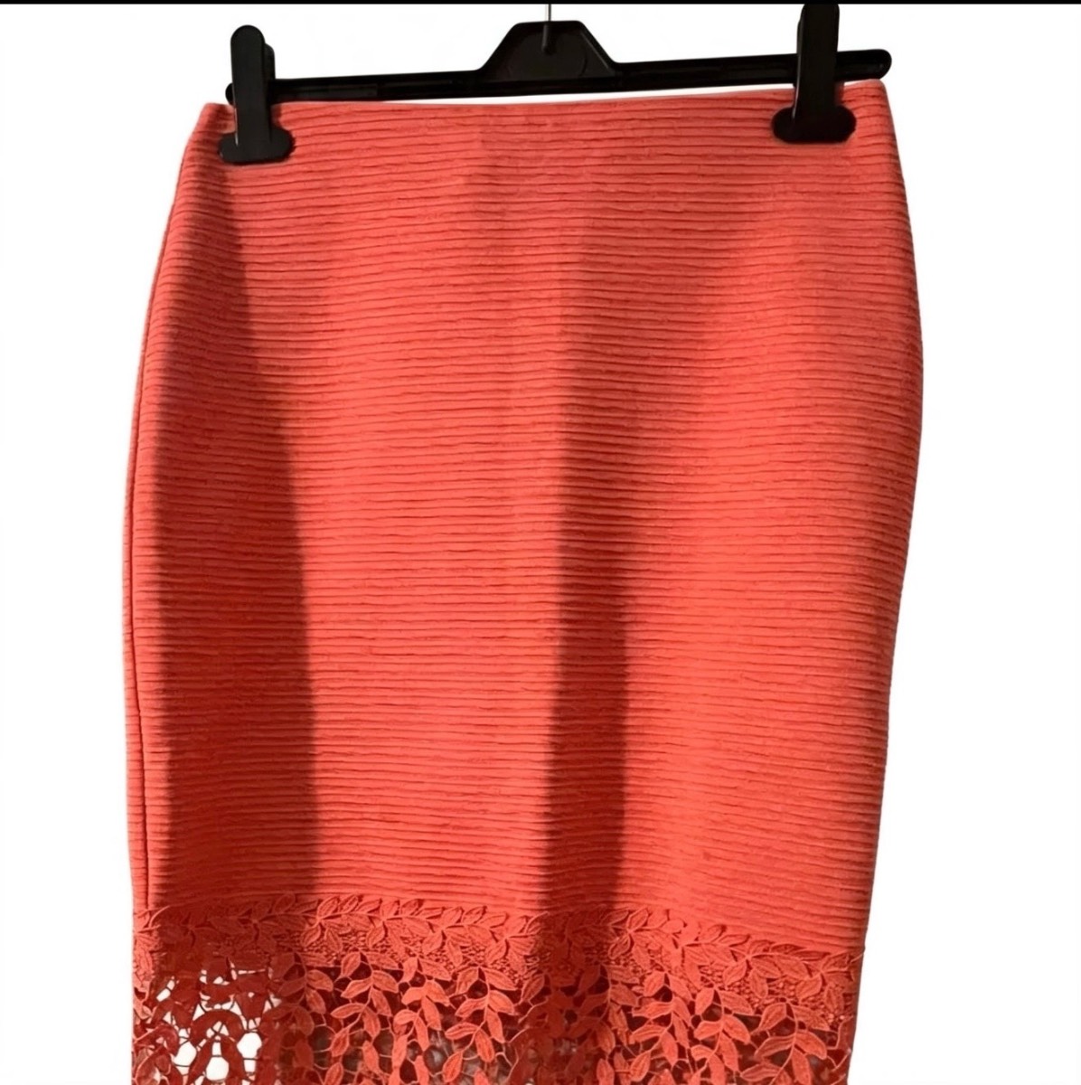 Primark Ladies Coral Pencil Skirt | Size 12 | Lace Hem Detail
