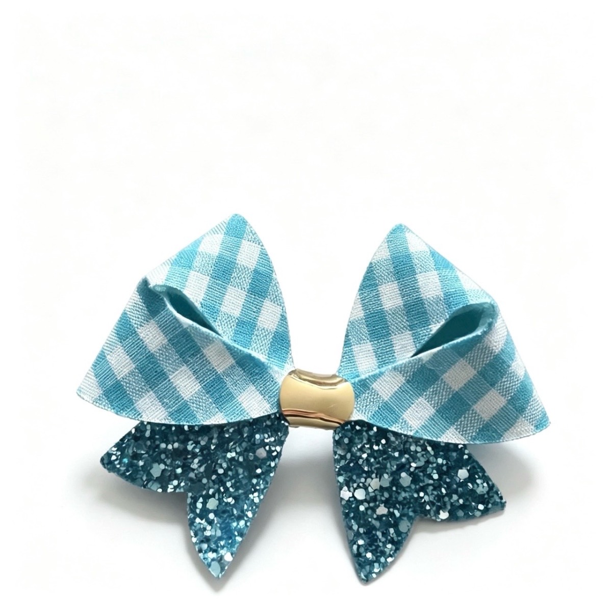 Girls’ Blue Gingham Bow with Sparkle Glitter – Hair Accessory