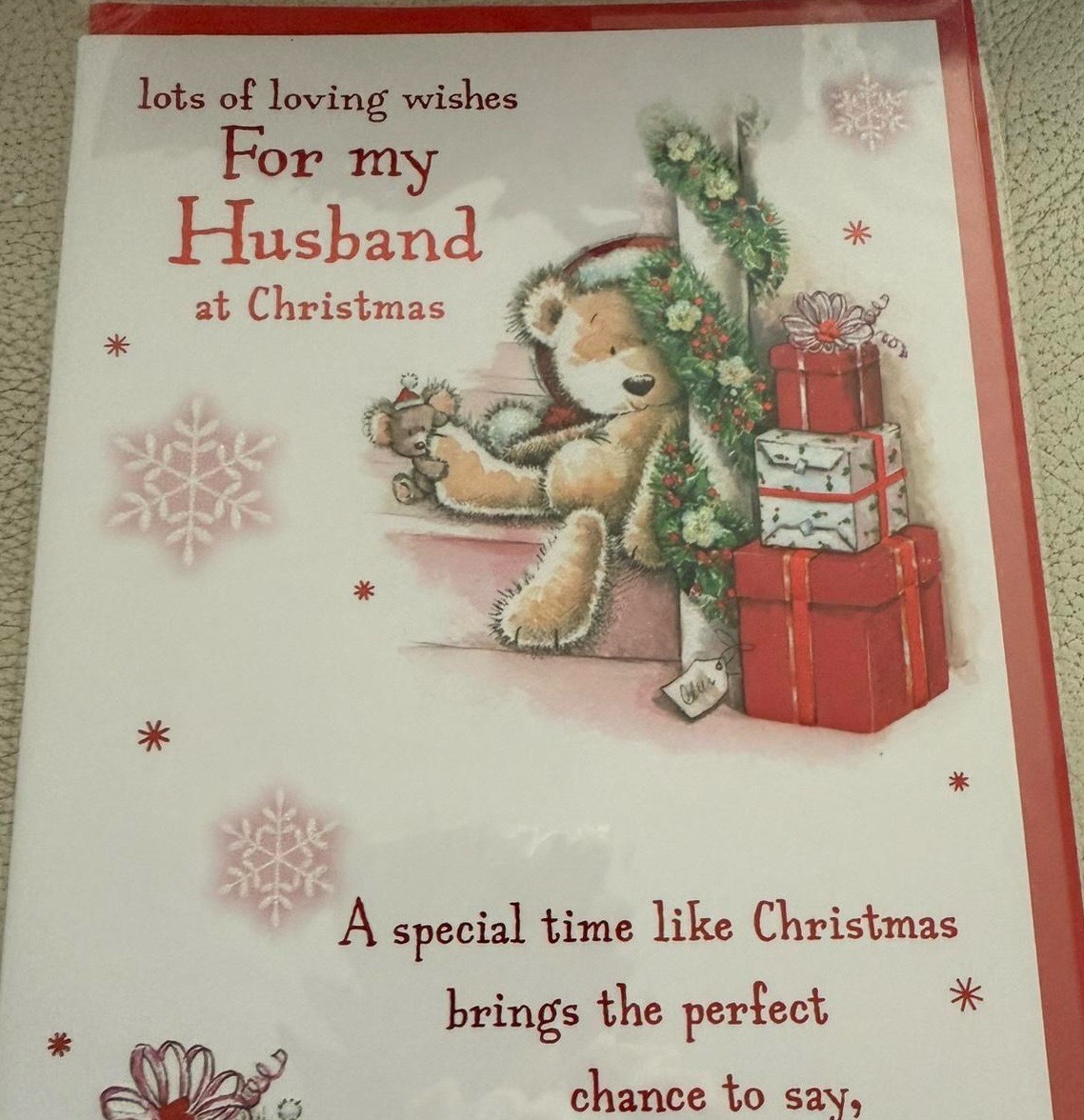 For My Husband Christmas Card — Cute Teddy Bear Festive Design — New & Sealed