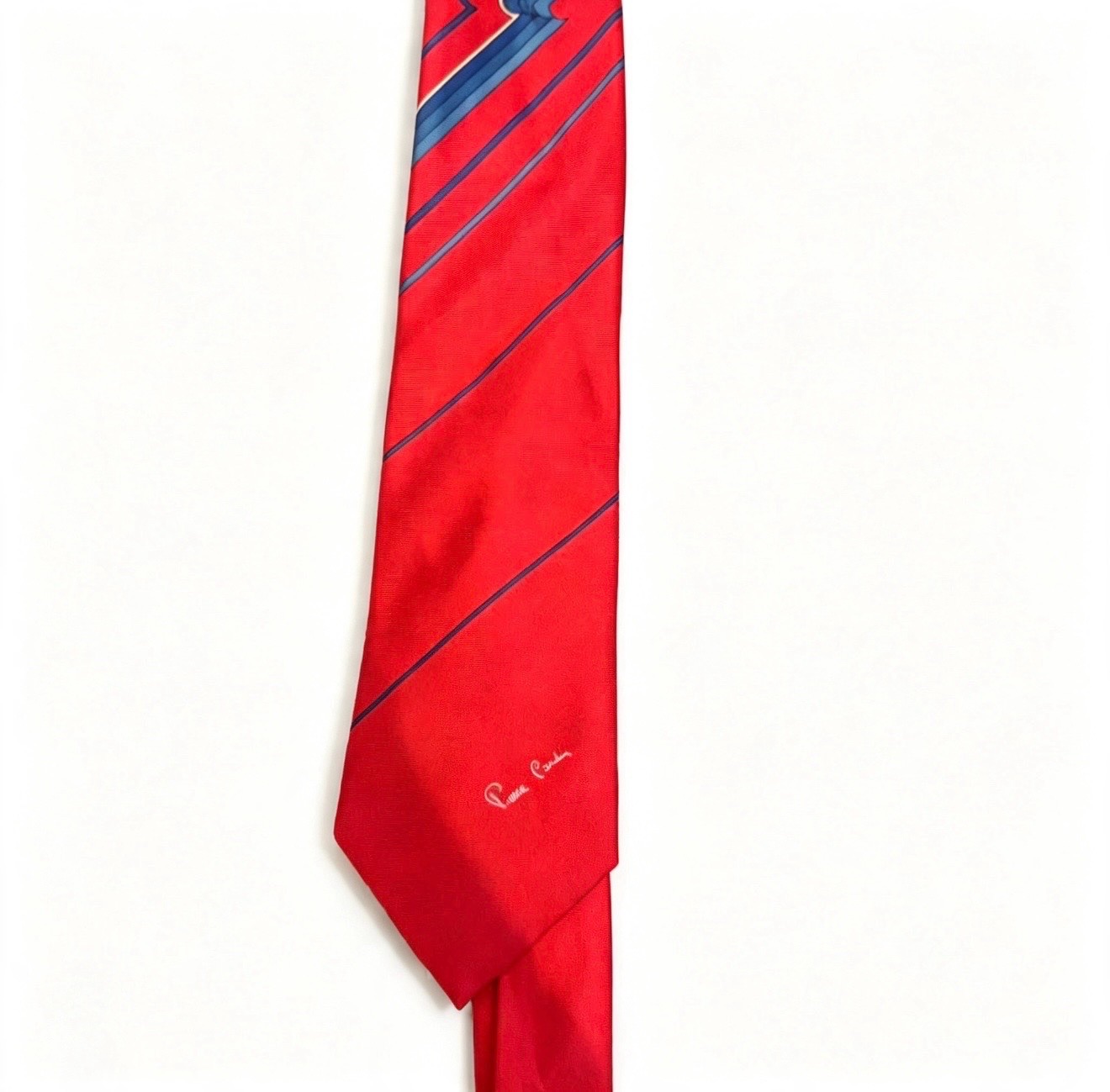 Men’s Pierre Cardin Silk Tie — Red & Blue Diagonal Stripes — Classic Designer Necktie