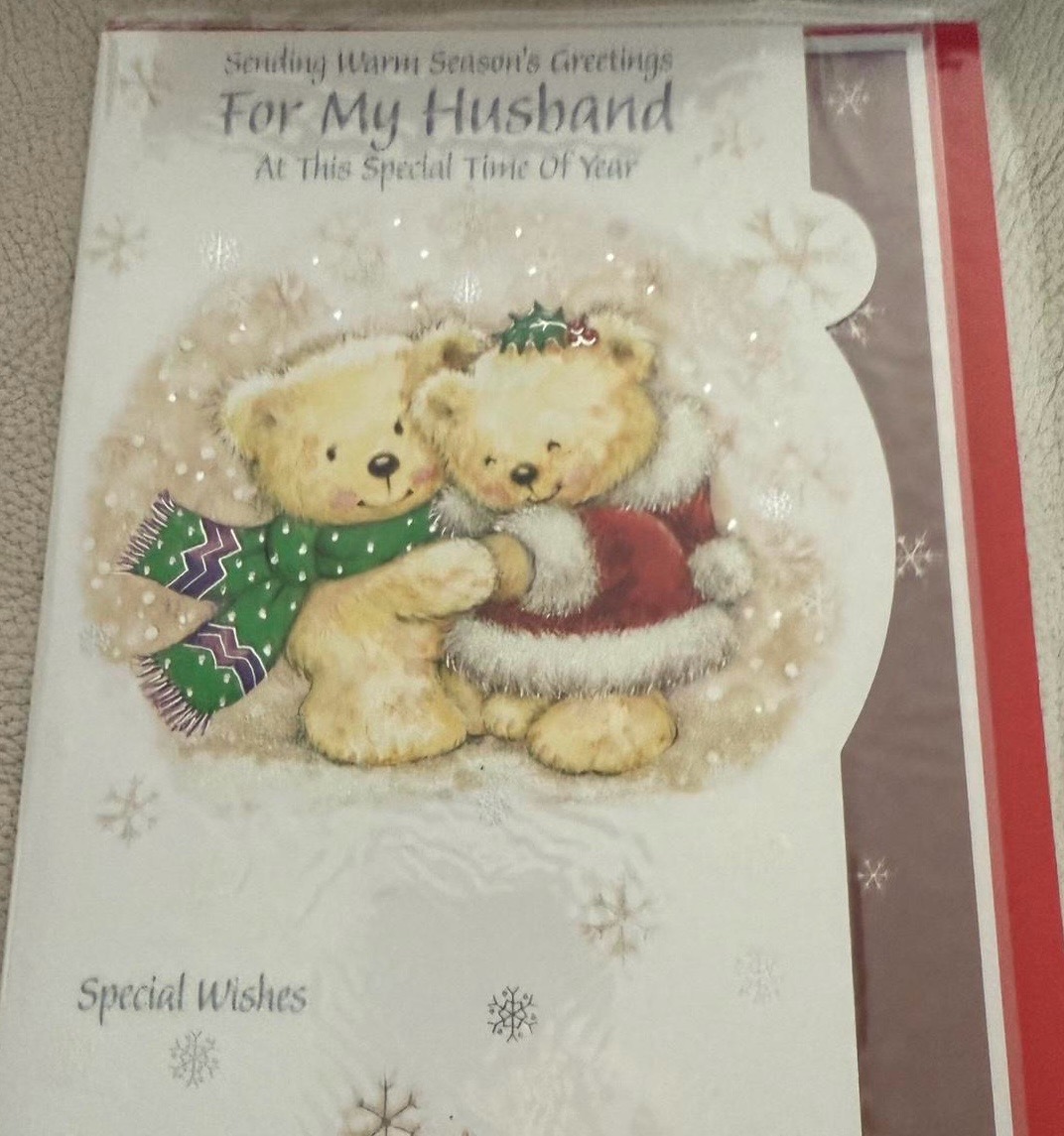 For My Husband Christmas Card — Cute Festive Teddy Bears Design — New & Sealed