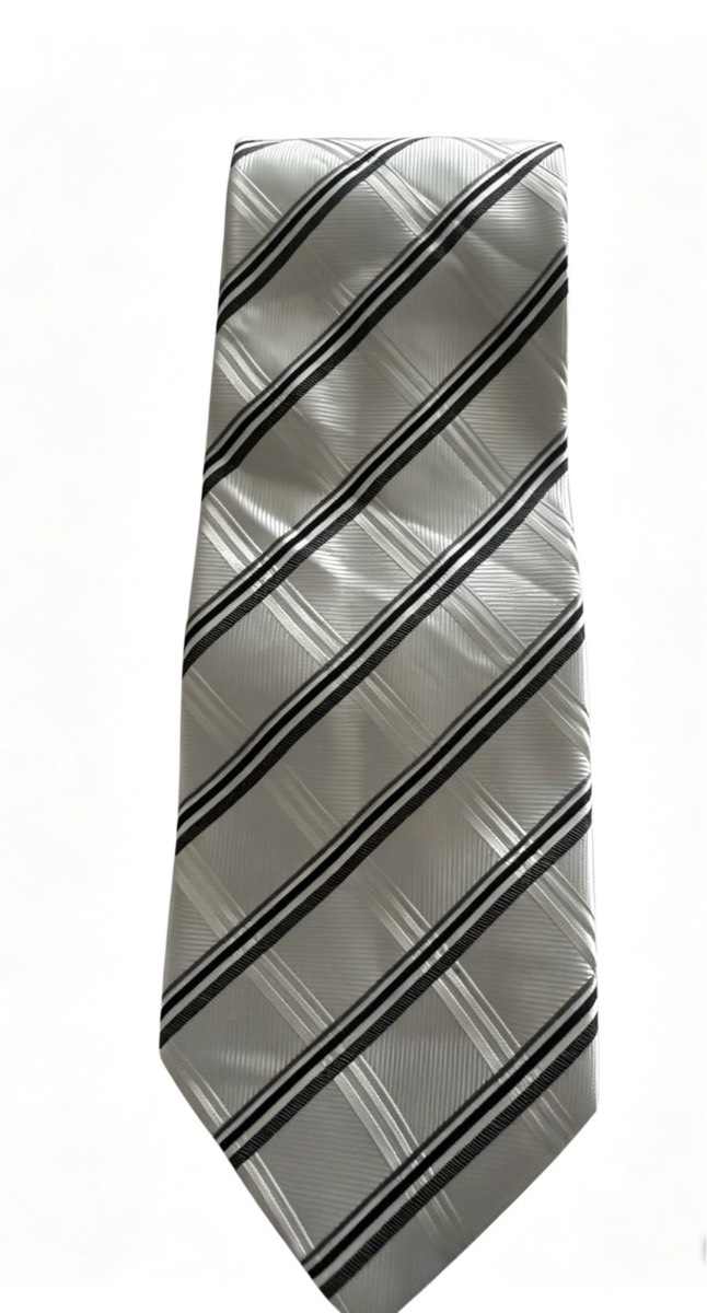 Men’s Grey, Black & Silver Striped F&F Tie – Classic Smart Style