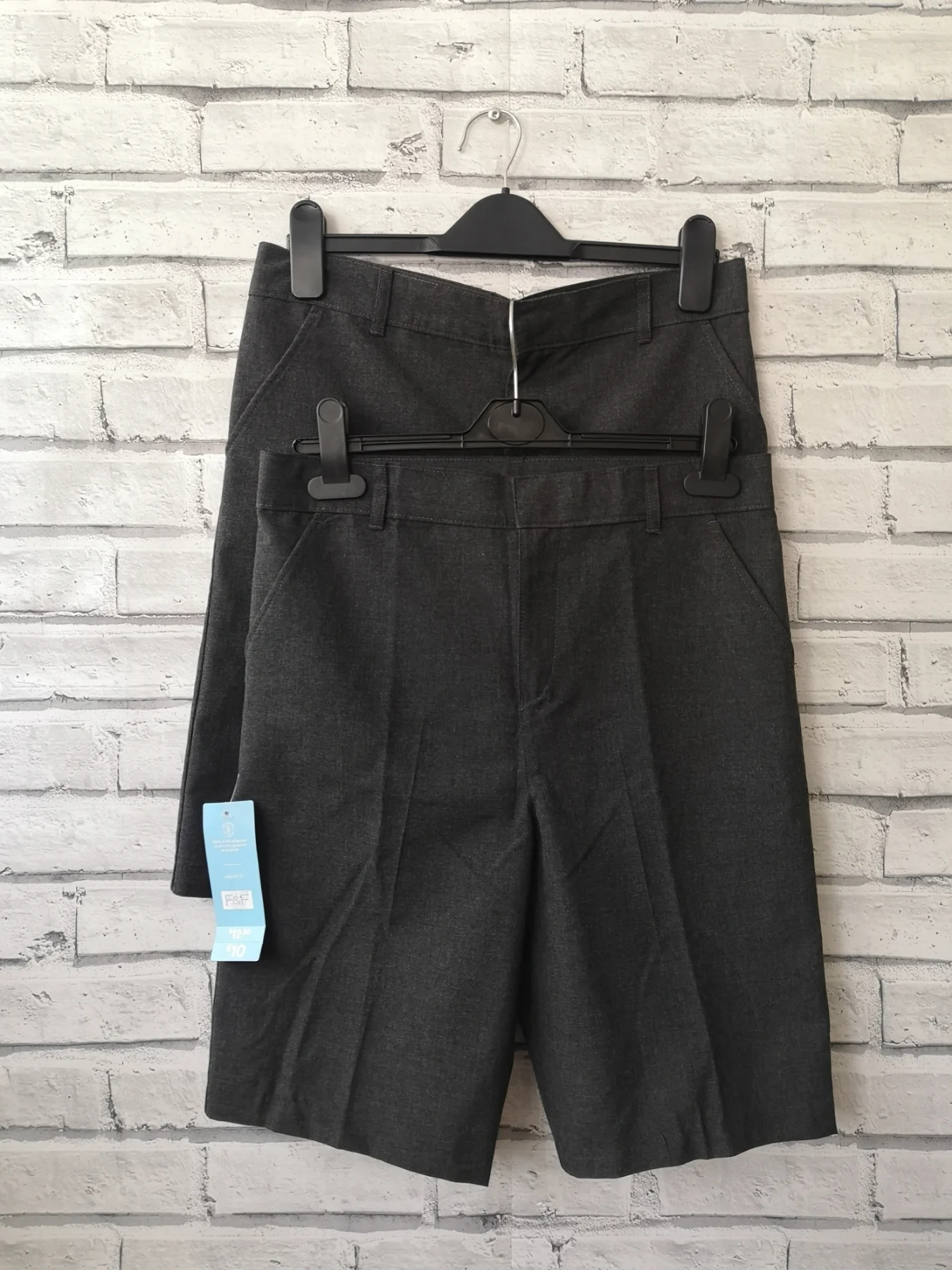2 x F&F Boys Regular Fit School Shorts Grey Adjustable Waist Age 12-13 Years (LW02)